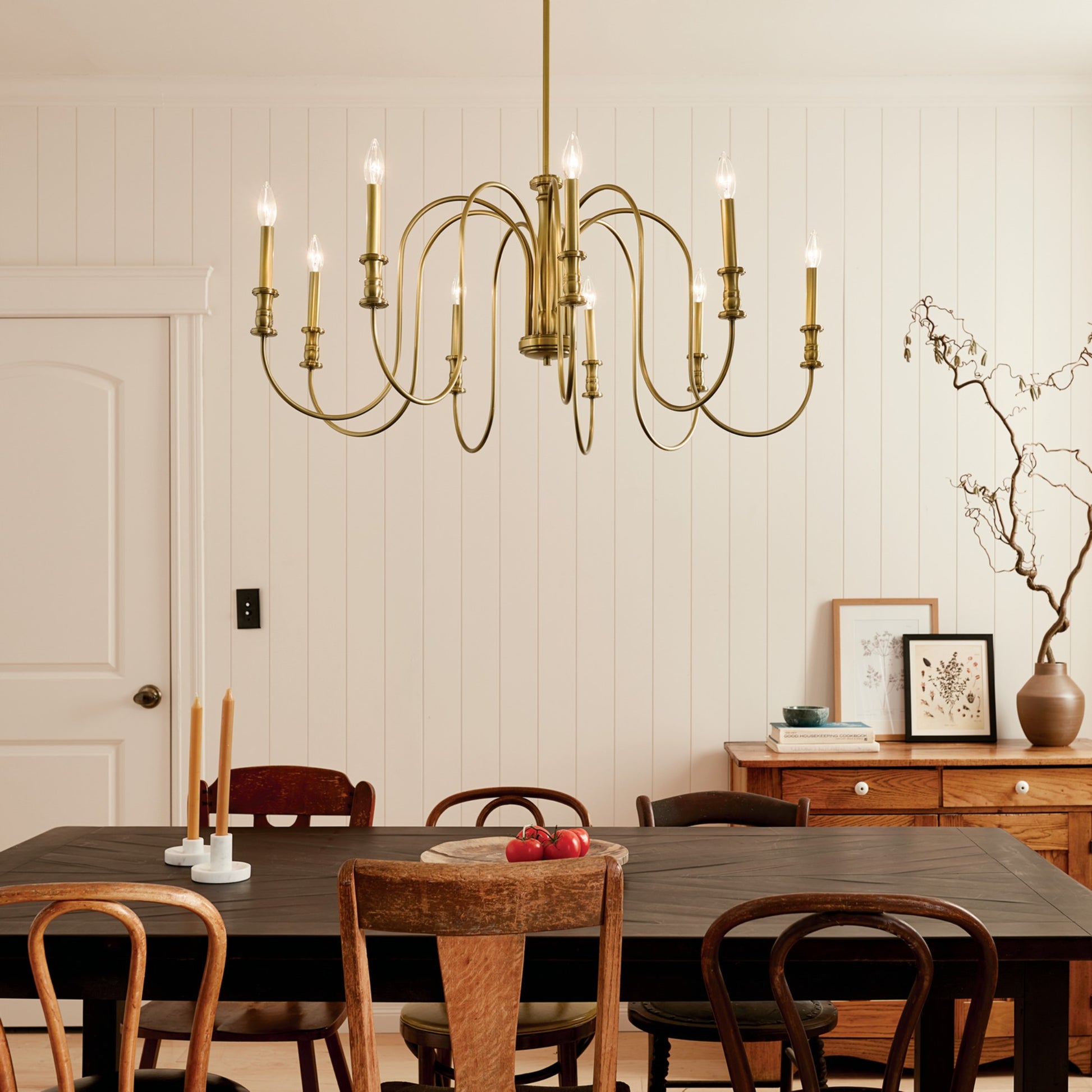 Karthe 42" 9-Light Chandelier, Natural Brass Finish - Bees Lighting