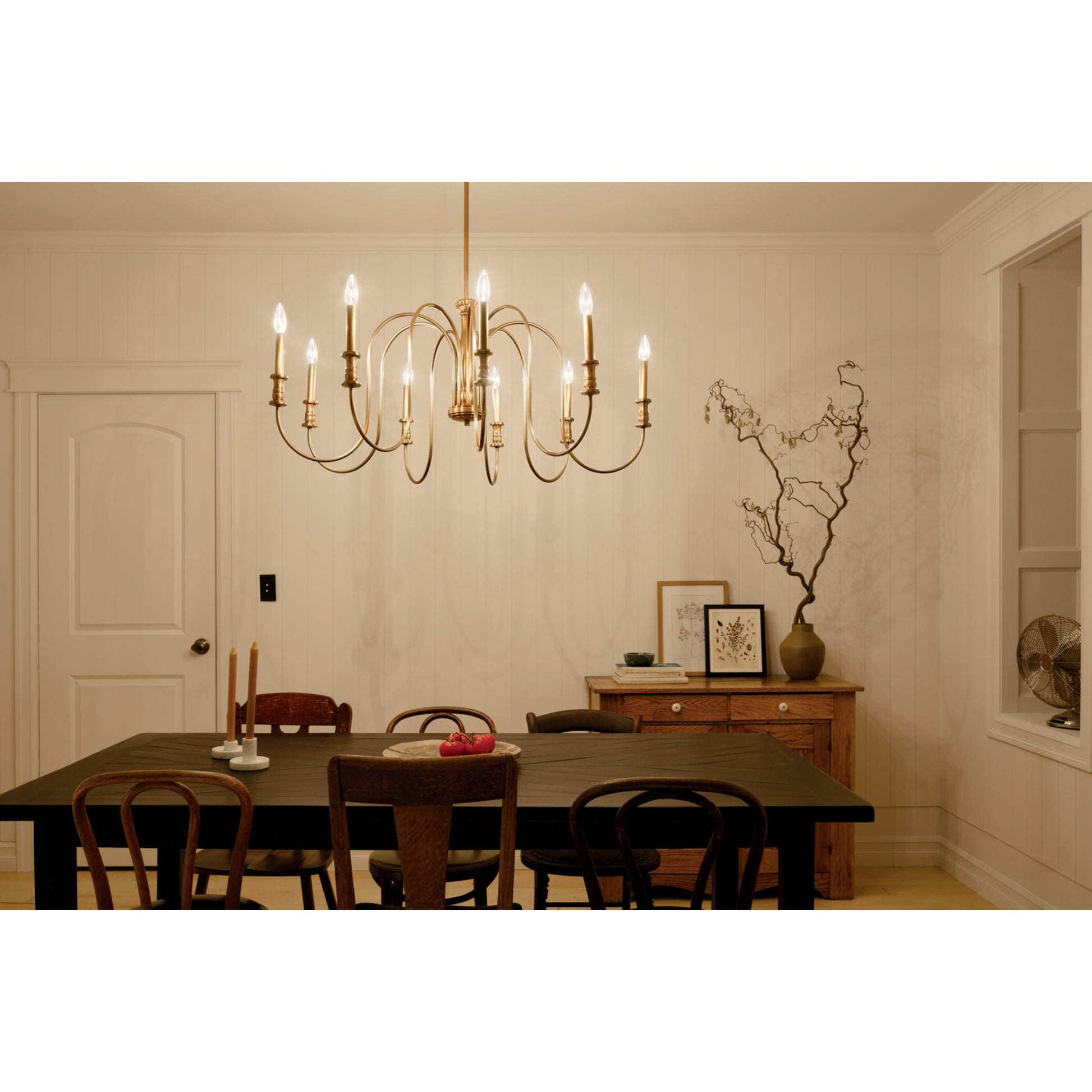 Karthe 42" 9-Light Chandelier, Natural Brass Finish - Bees Lighting
