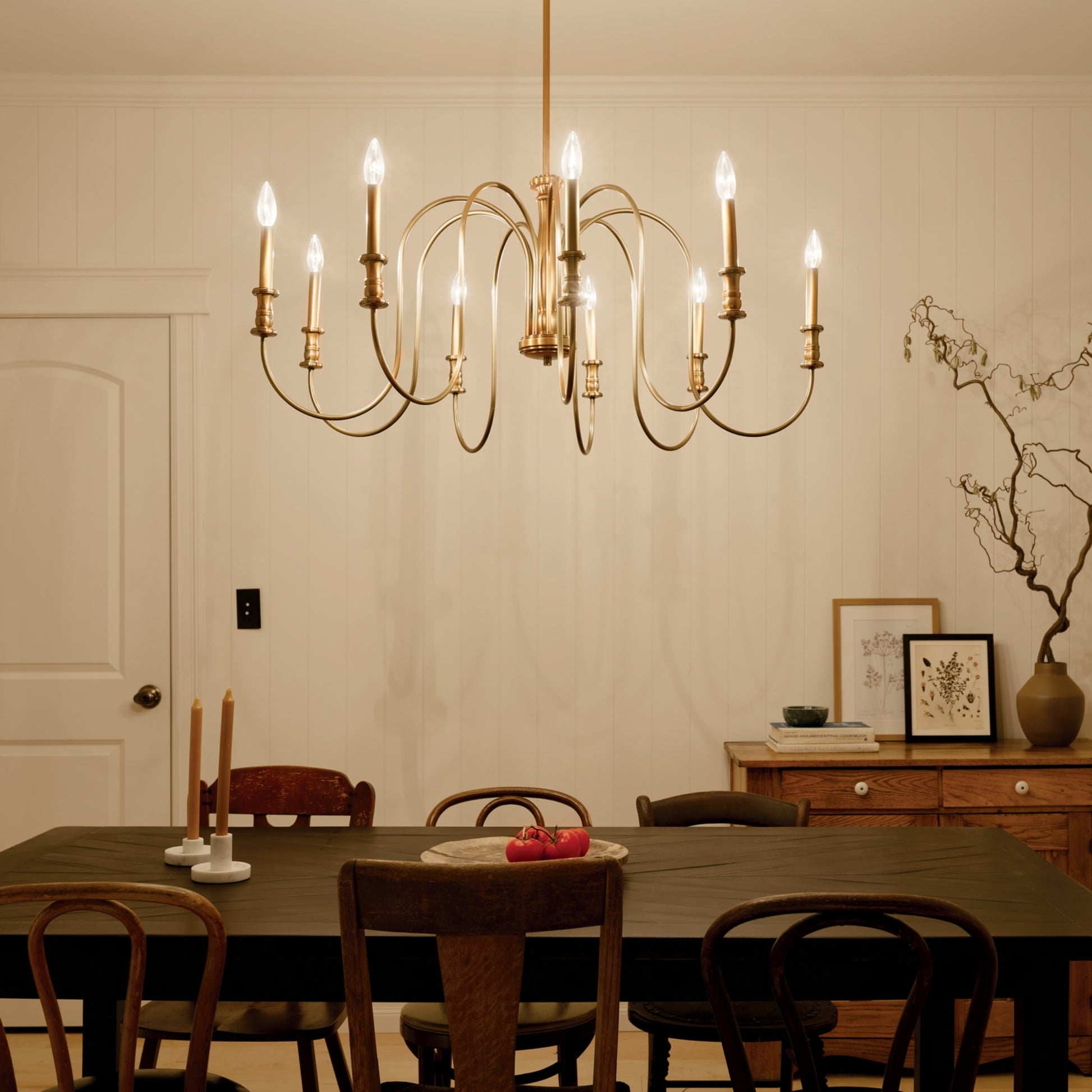 Karthe 42" 9-Light Chandelier, Natural Brass Finish - Bees Lighting