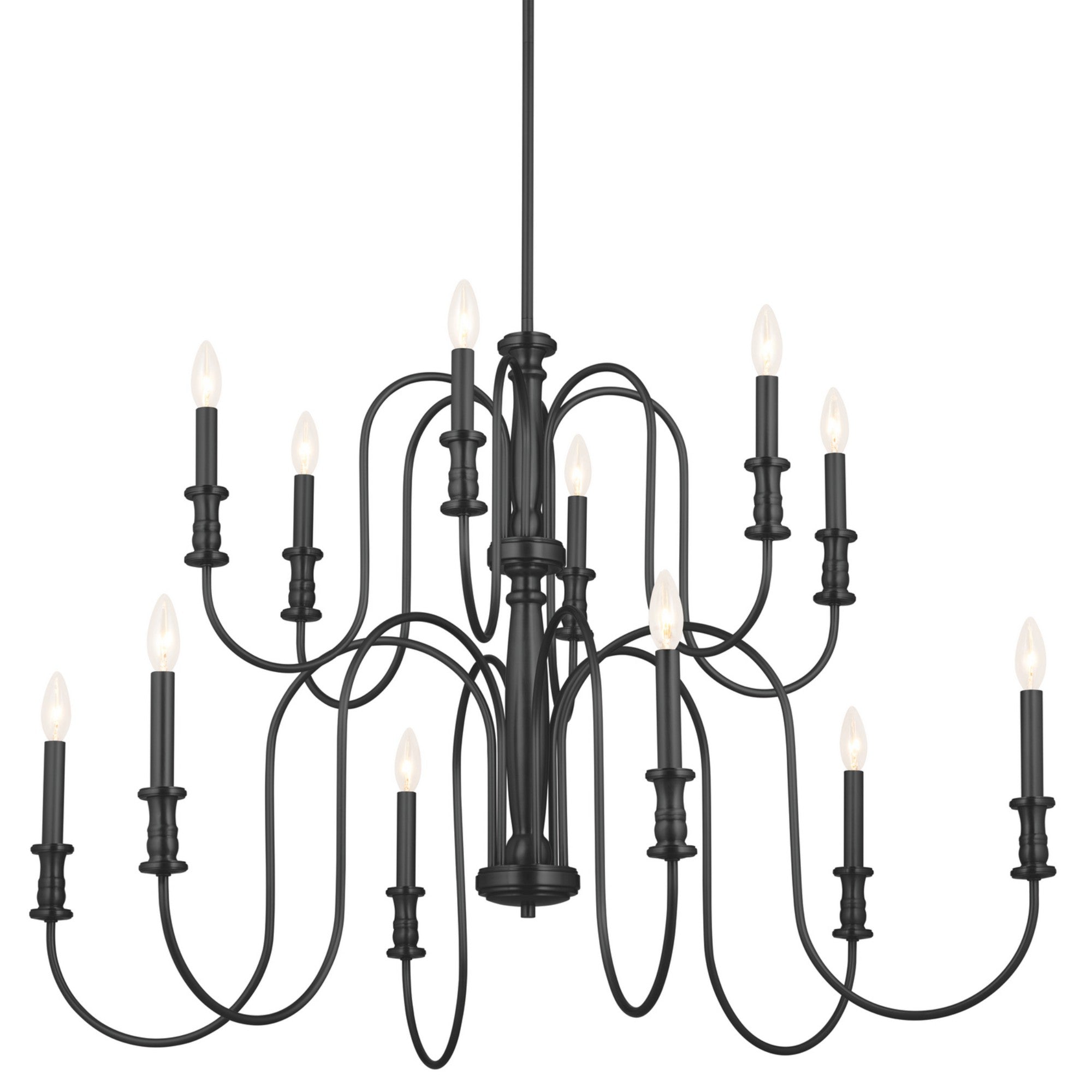 Karthe 42" 12-Light Chandelier, Black Finish - Bees Lighting