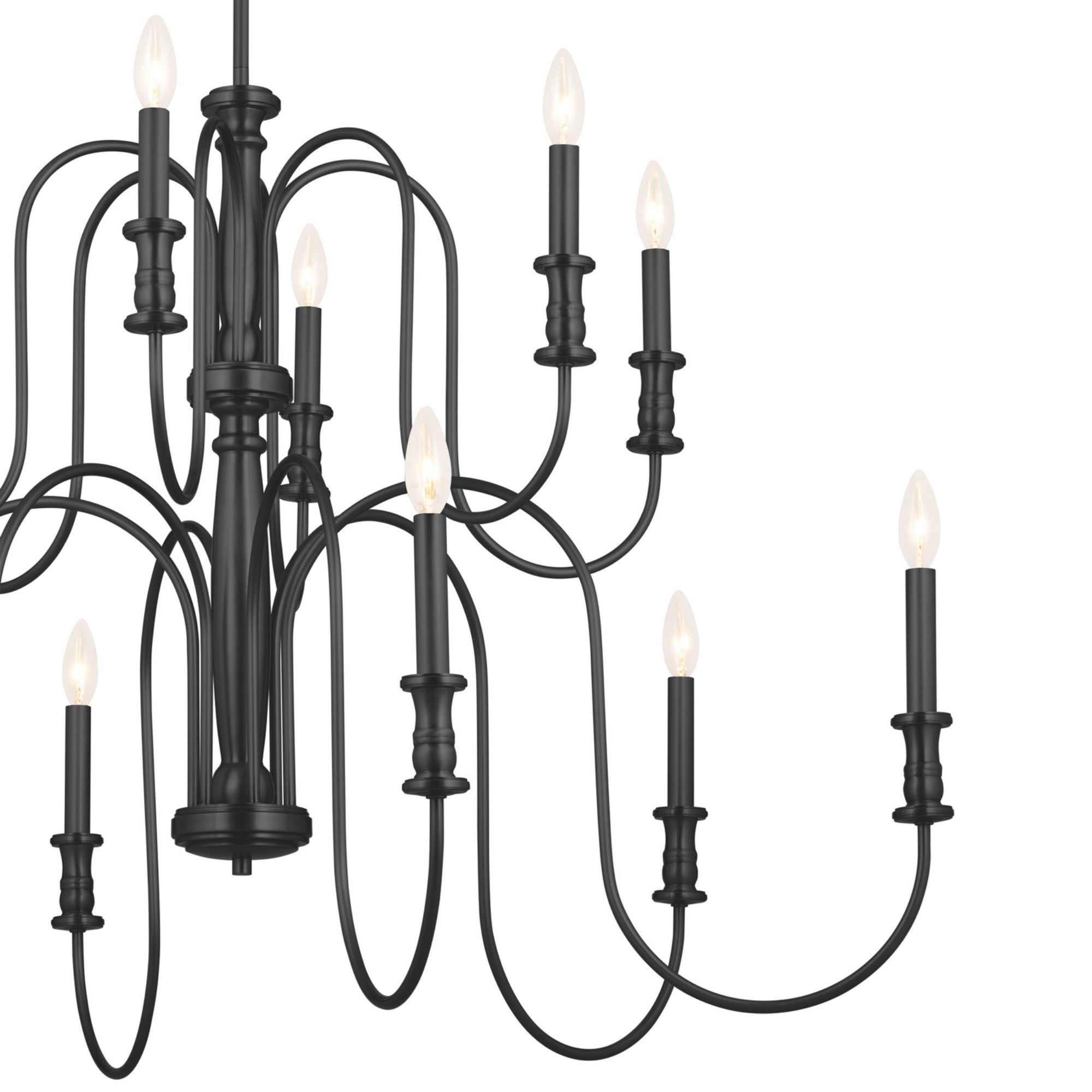 Karthe 42" 12-Light Chandelier, Black Finish - Bees Lighting