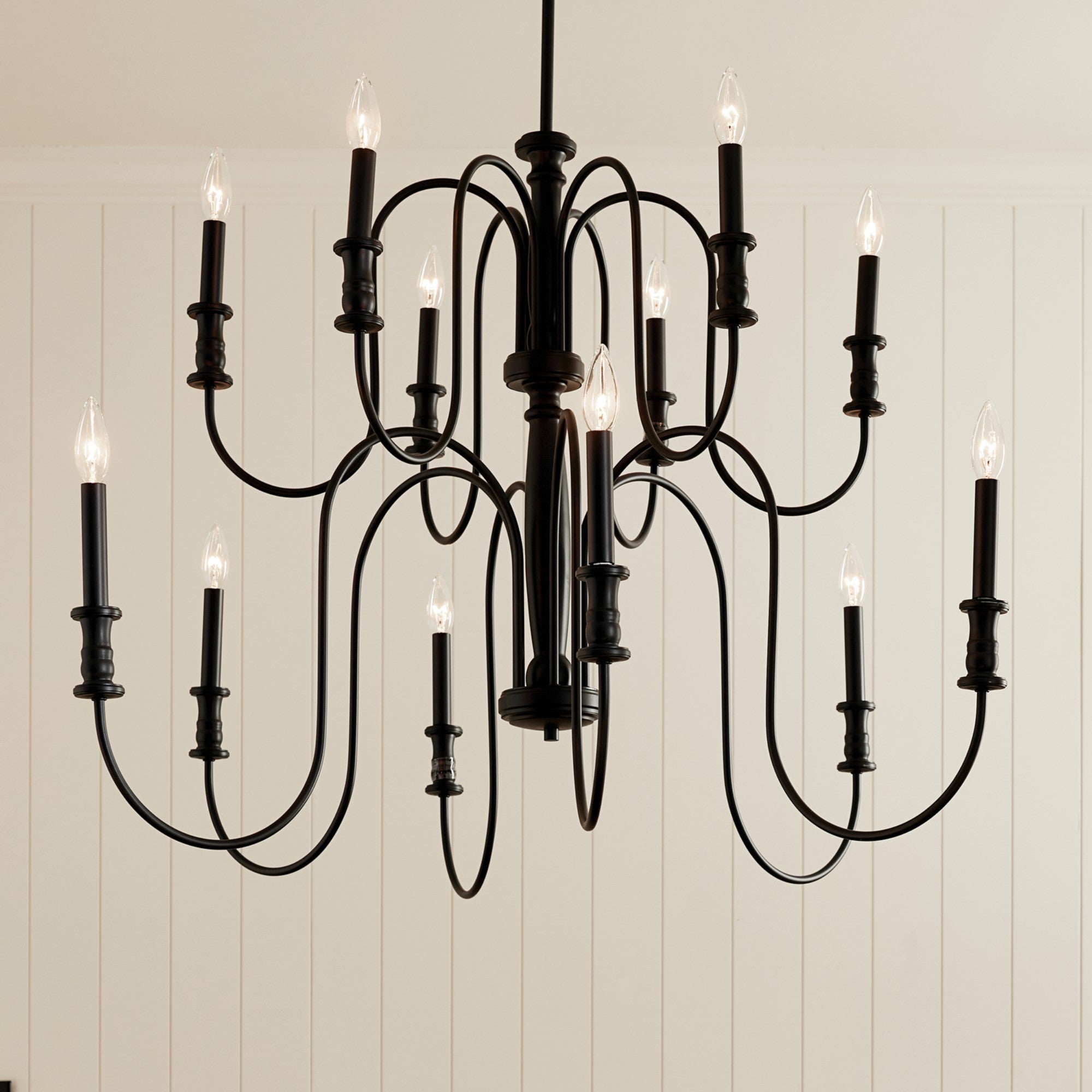 Karthe 42" 12-Light Chandelier, Black Finish - Bees Lighting