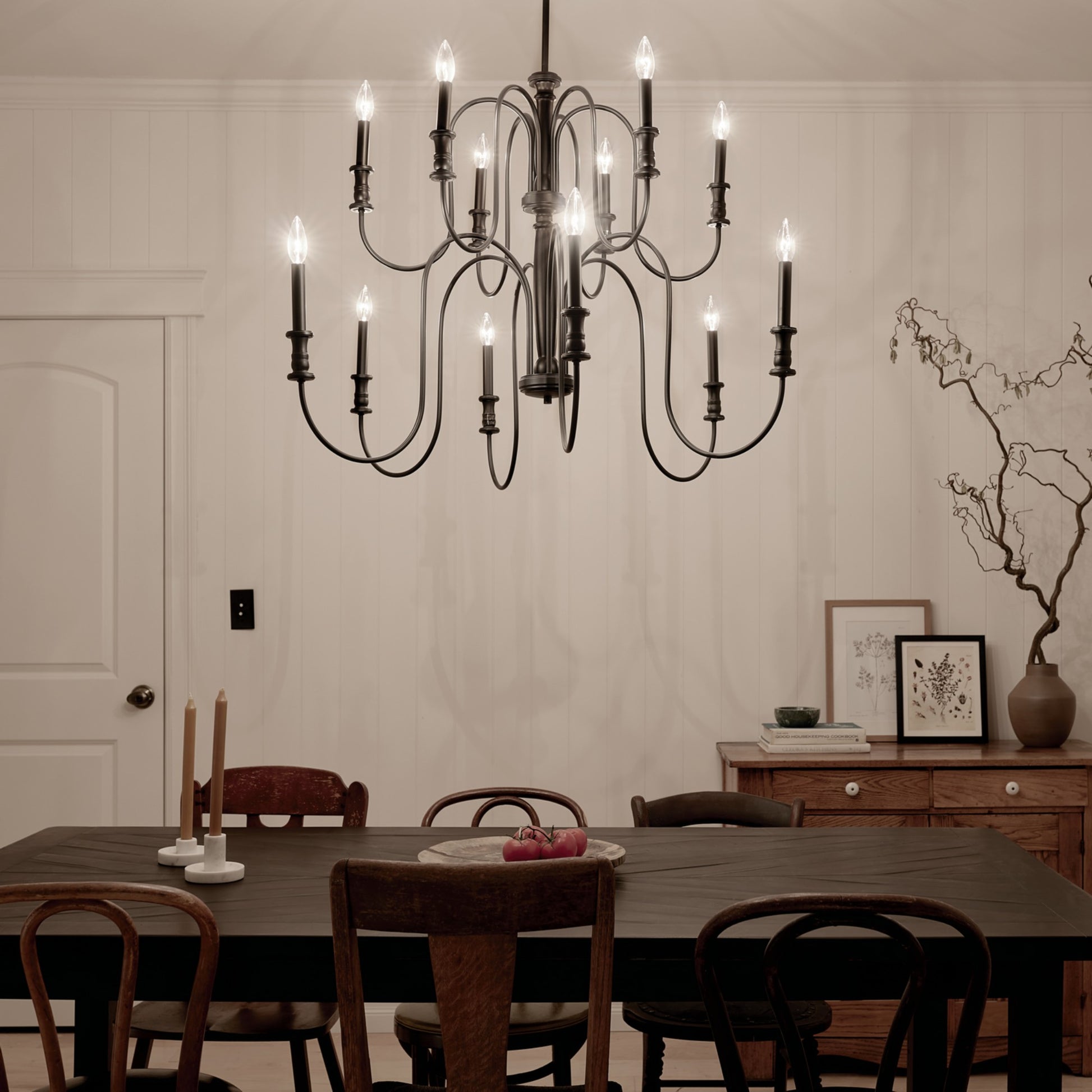 Karthe 42" 12-Light Chandelier, Black Finish - Bees Lighting