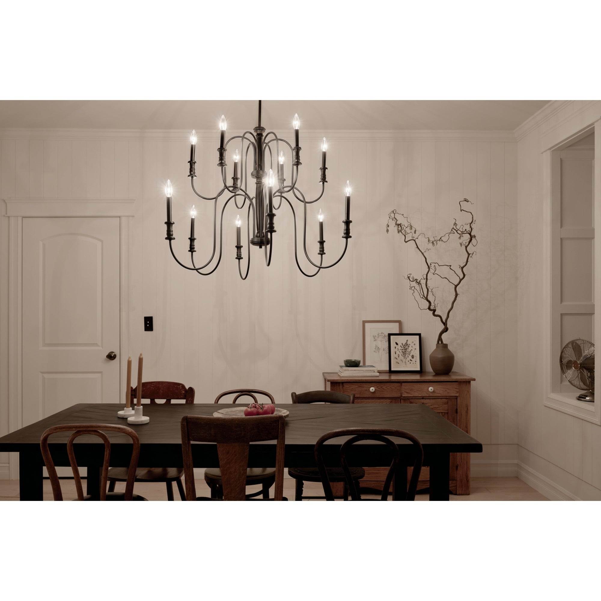 Karthe 42" 12-Light Chandelier, Black Finish - Bees Lighting
