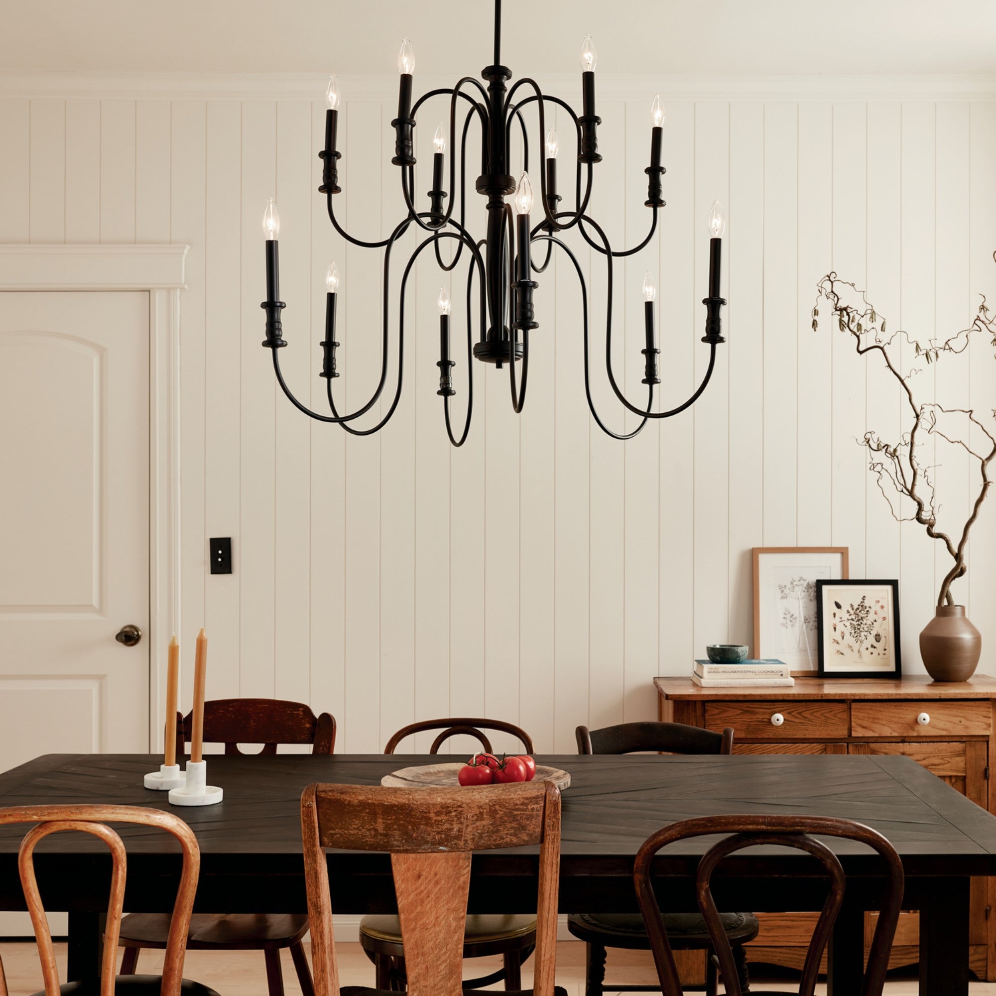Karthe 42" 12-Light Chandelier, Black Finish - Bees Lighting