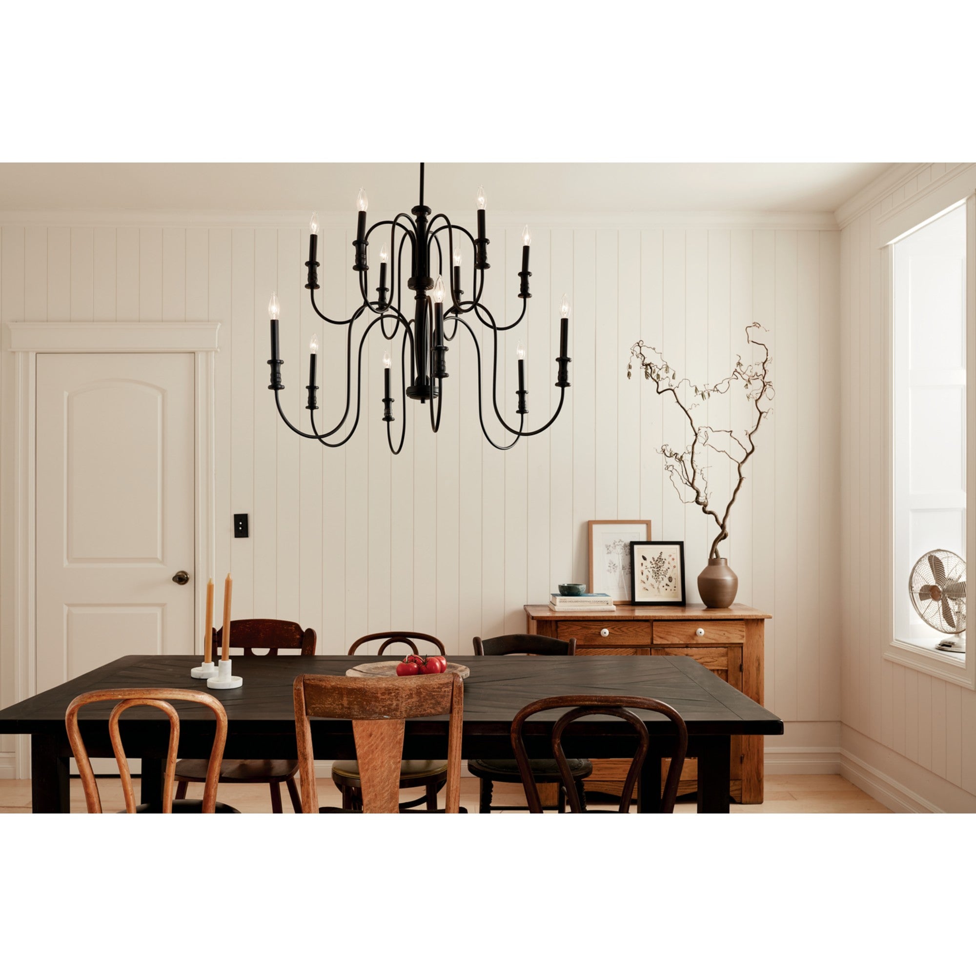 Karthe 42" 12-Light Chandelier, Black Finish - Bees Lighting