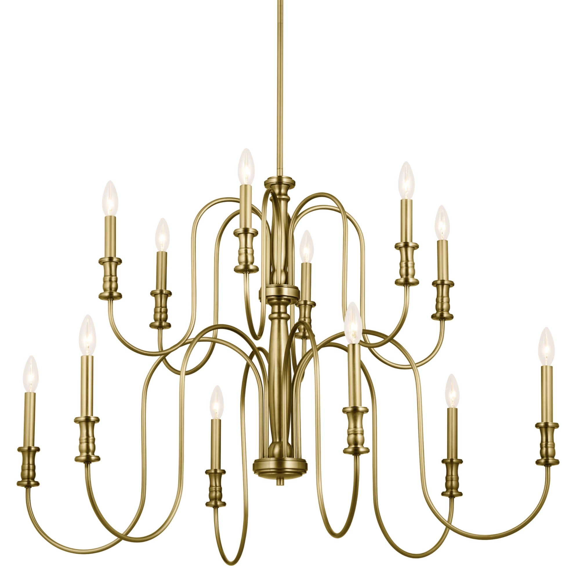 Karthe 42" 12-Light Chandelier, Natural Brass Finish - Bees Lighting