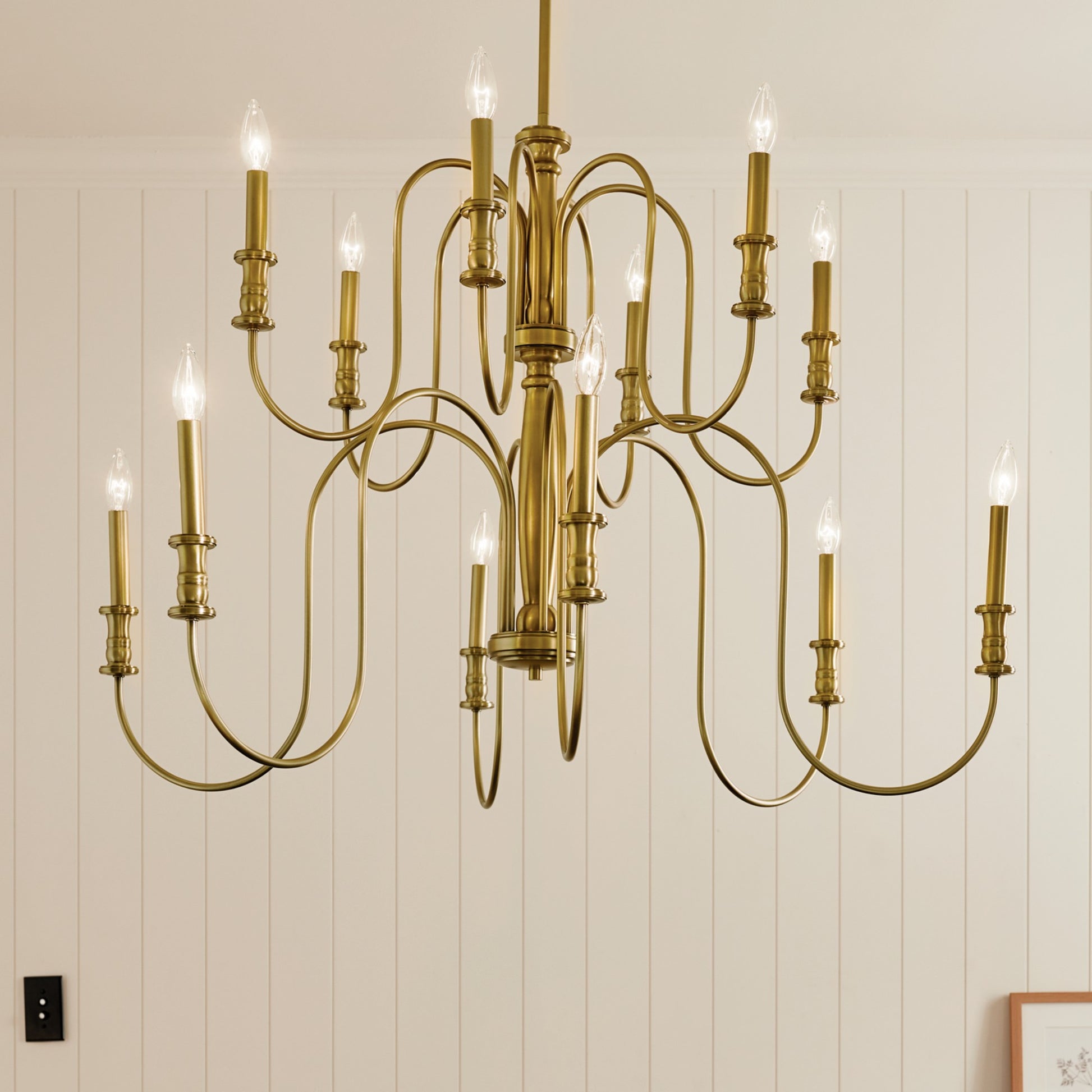 Karthe 42" 12-Light Chandelier, Natural Brass Finish - Bees Lighting