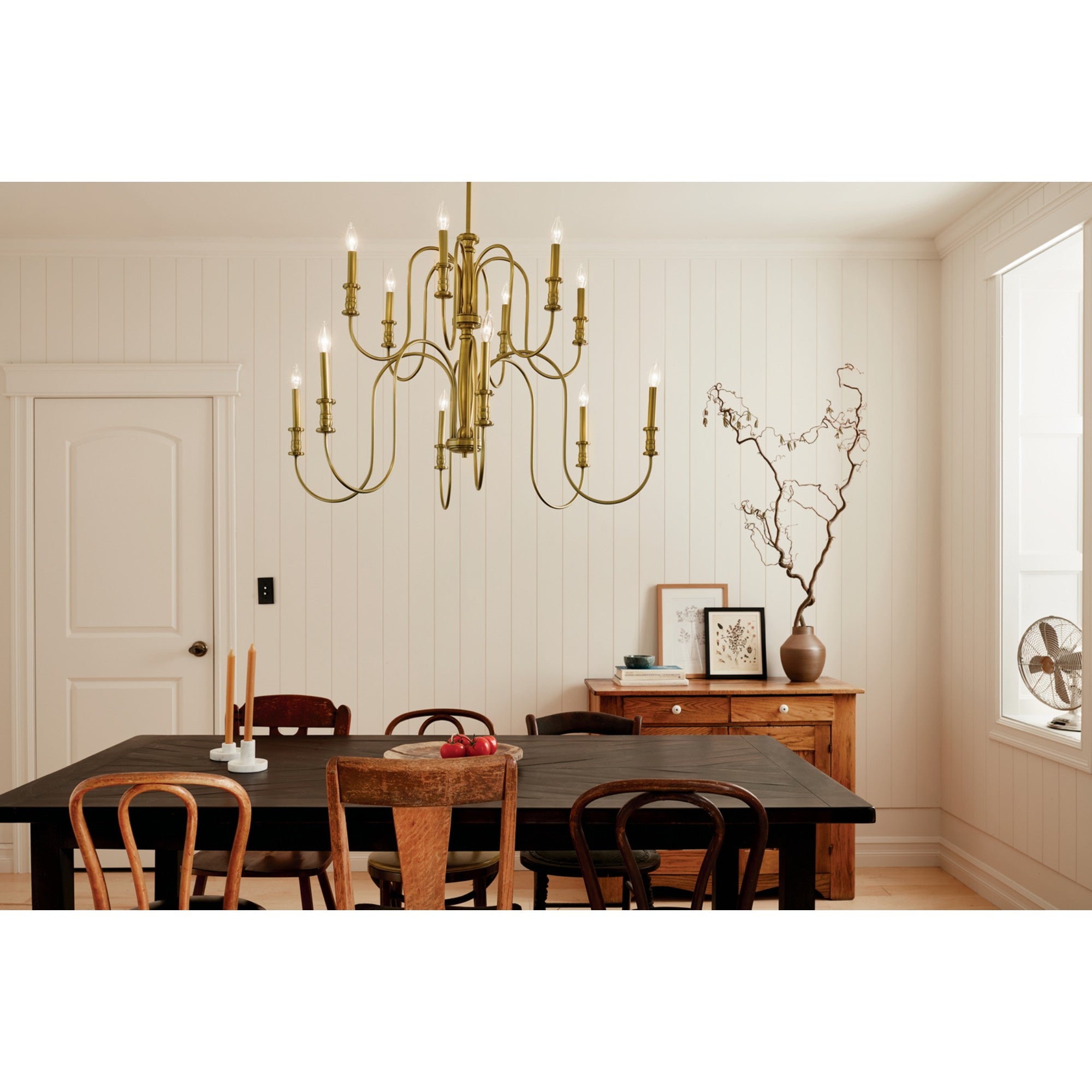 Karthe 42" 12-Light Chandelier, Natural Brass Finish - Bees Lighting