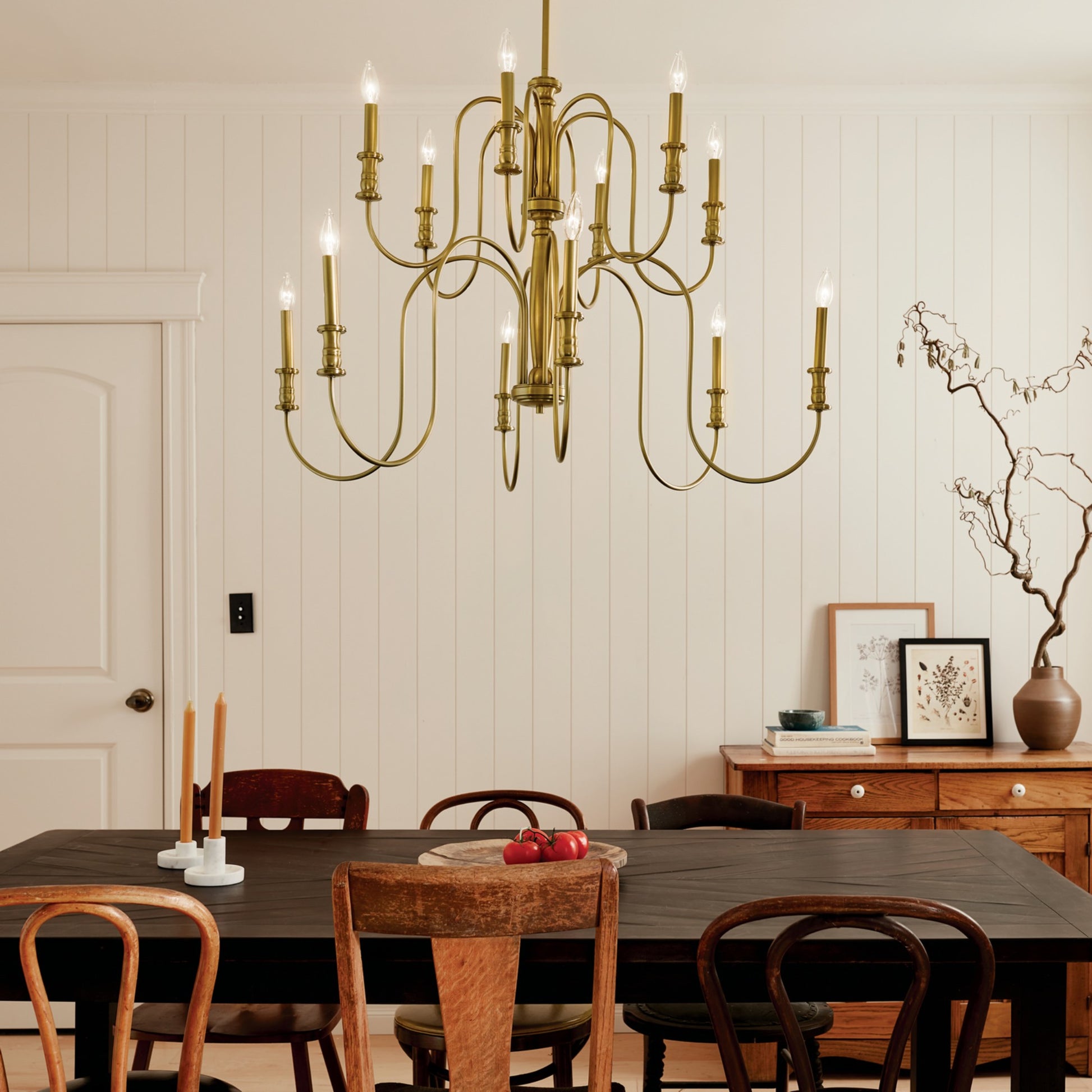 Karthe 42" 12-Light Chandelier, Natural Brass Finish - Bees Lighting