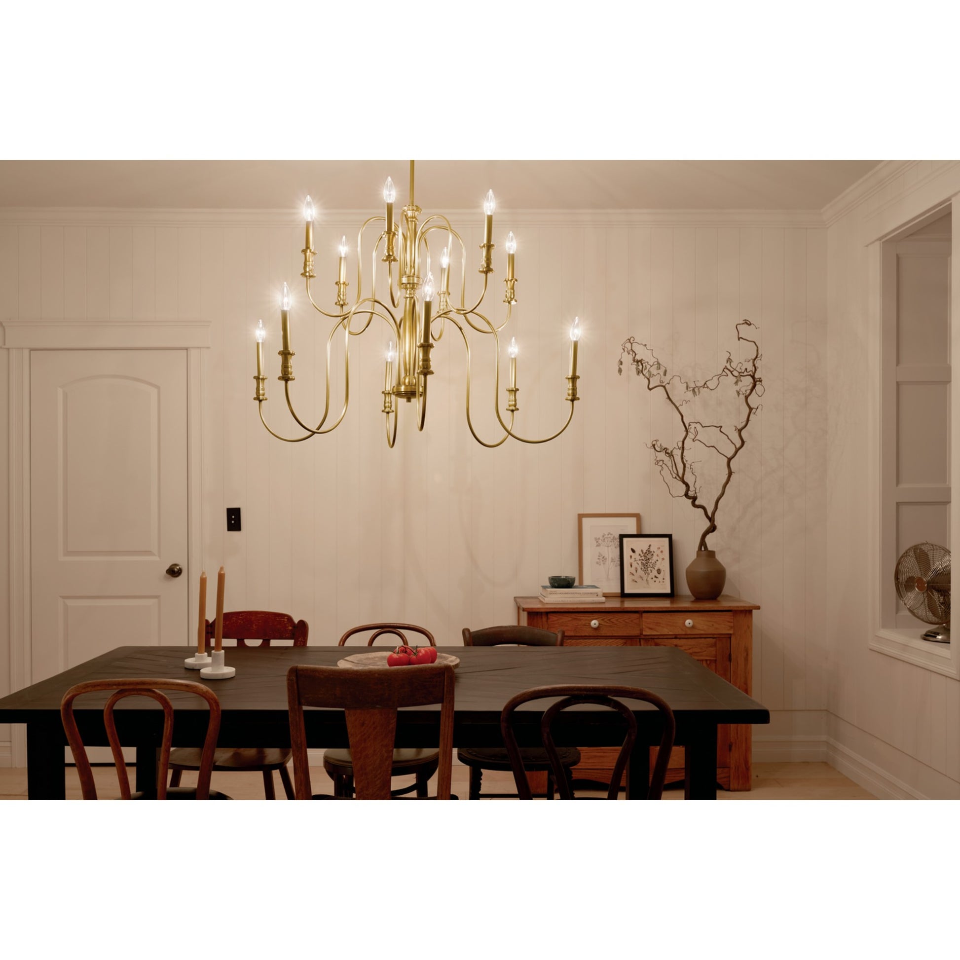 Karthe 42" 12-Light Chandelier, Natural Brass Finish - Bees Lighting