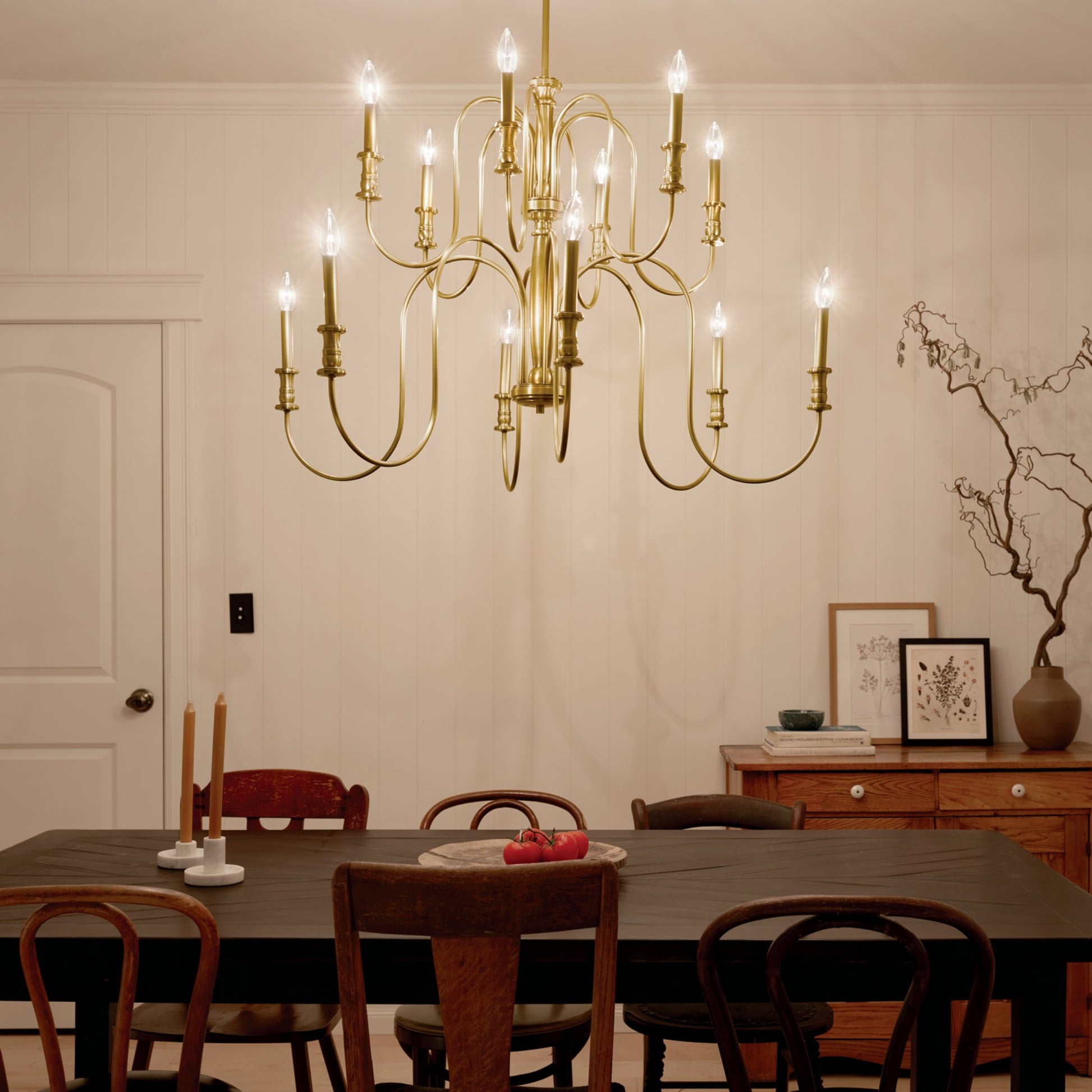 Karthe 42" 12-Light Chandelier, Natural Brass Finish - Bees Lighting