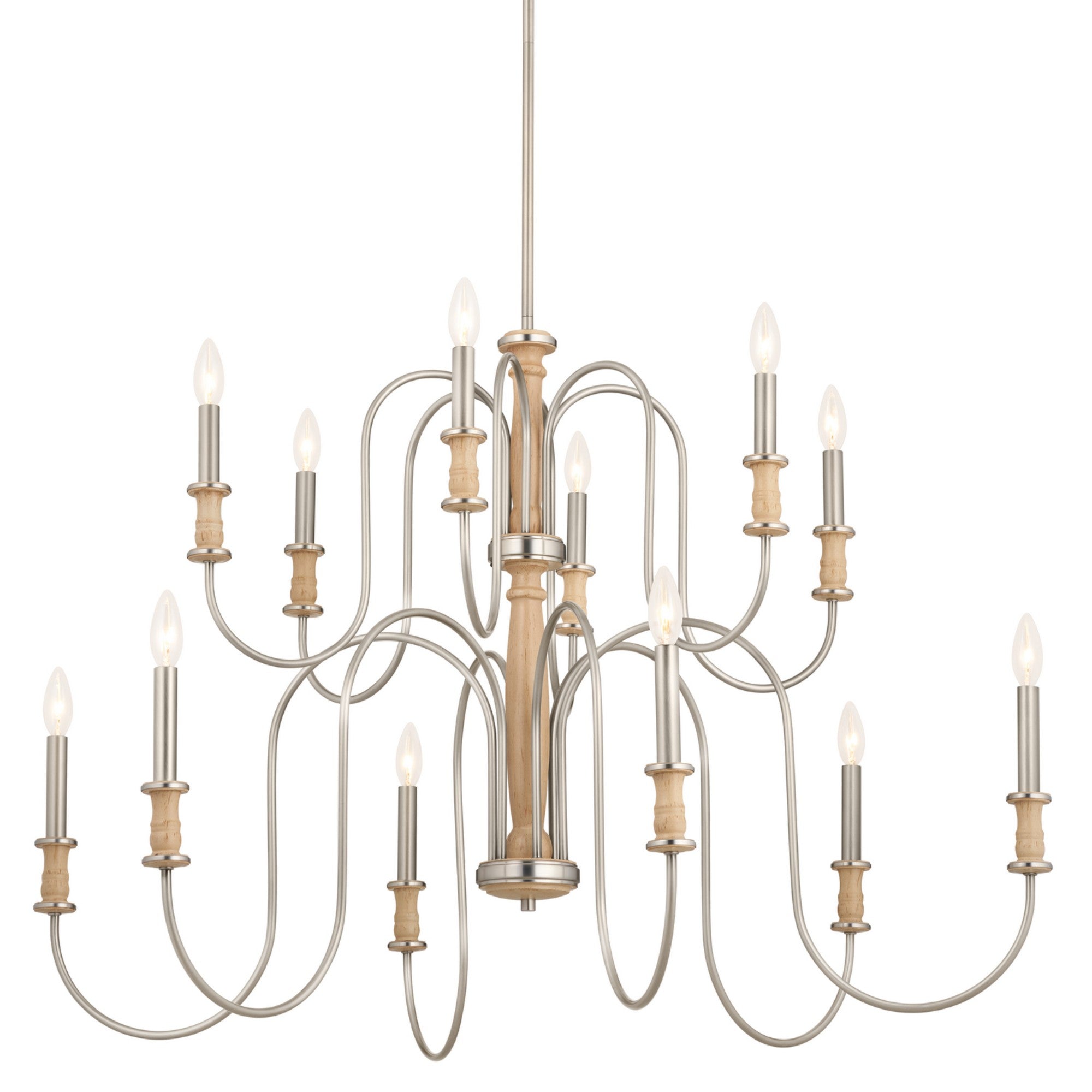 Karthe 42" 12-Light Chandelier, Brushed Nickel Finish - Bees Lighting