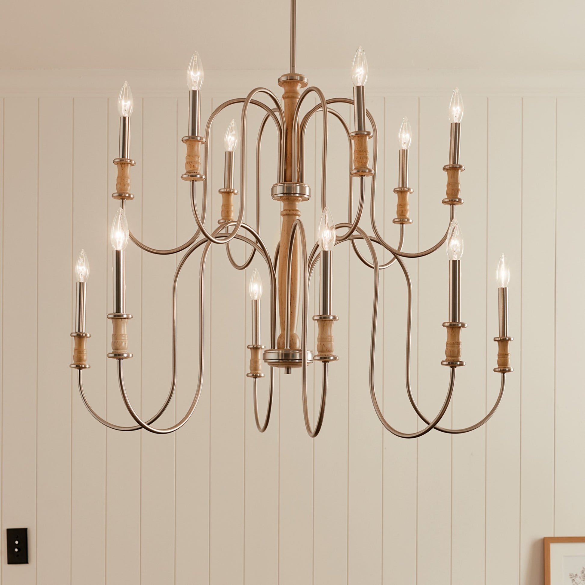 Karthe 42" 12-Light Chandelier, Brushed Nickel Finish - Bees Lighting