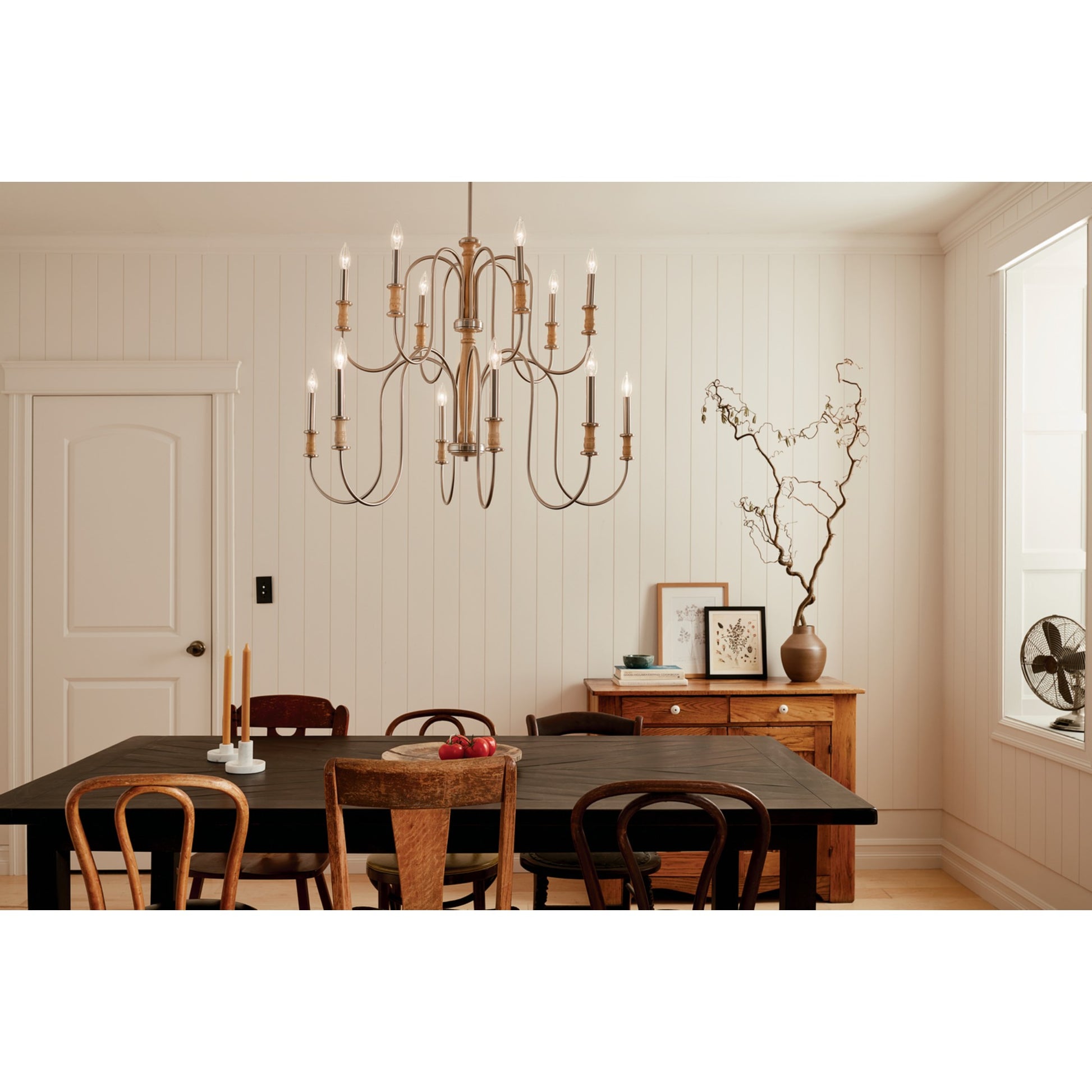 Karthe 42" 12-Light Chandelier, Brushed Nickel Finish - Bees Lighting