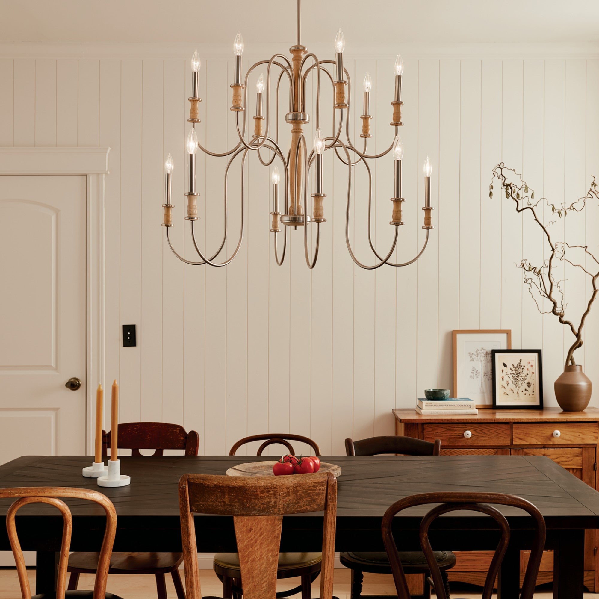 Karthe 42" 12-Light Chandelier, Brushed Nickel Finish - Bees Lighting