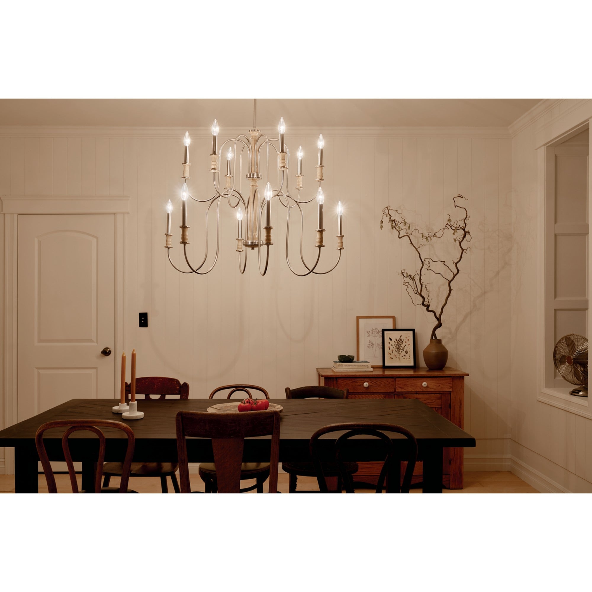 Karthe 42" 12-Light Chandelier, Brushed Nickel Finish - Bees Lighting