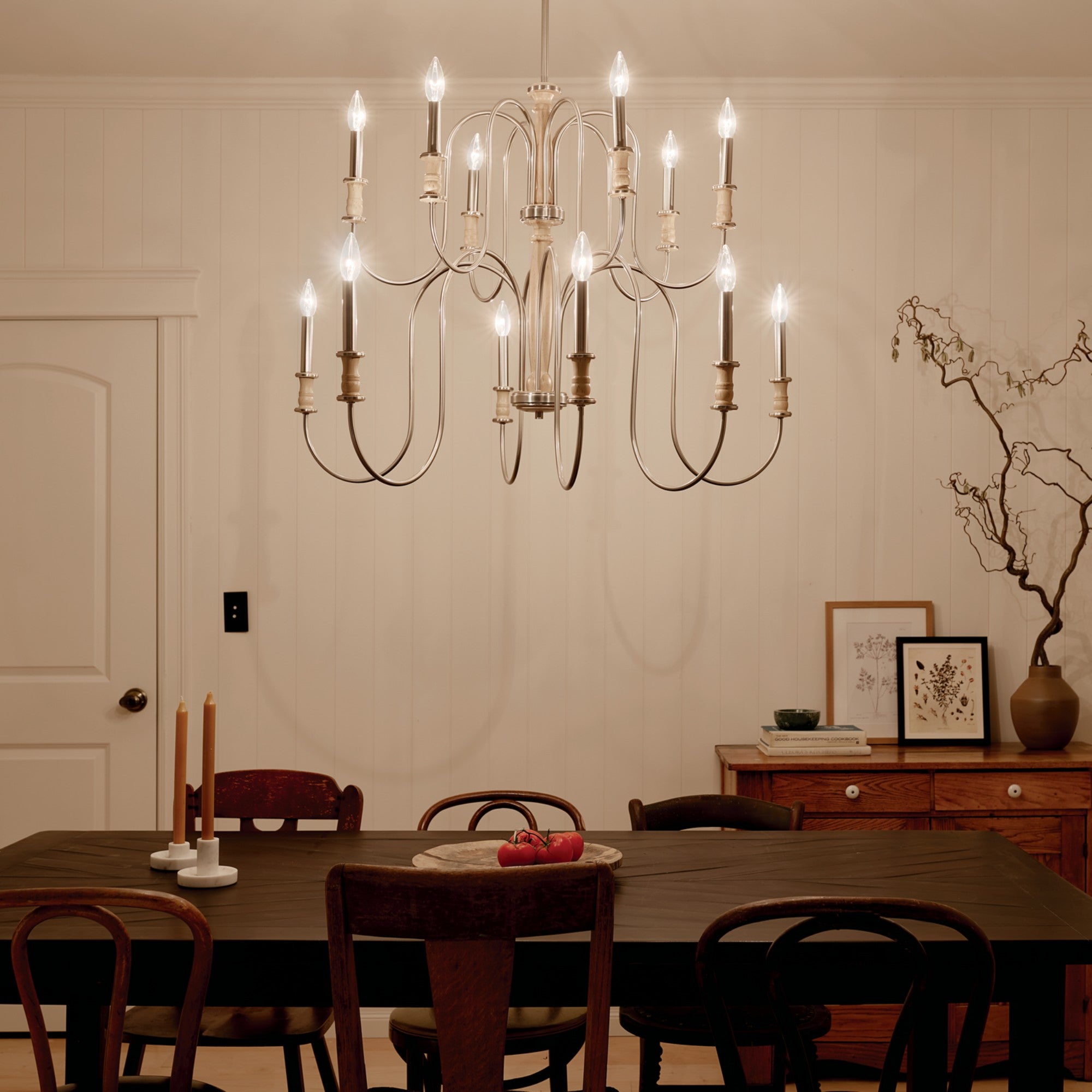 Karthe 42" 12-Light Chandelier, Brushed Nickel Finish - Bees Lighting