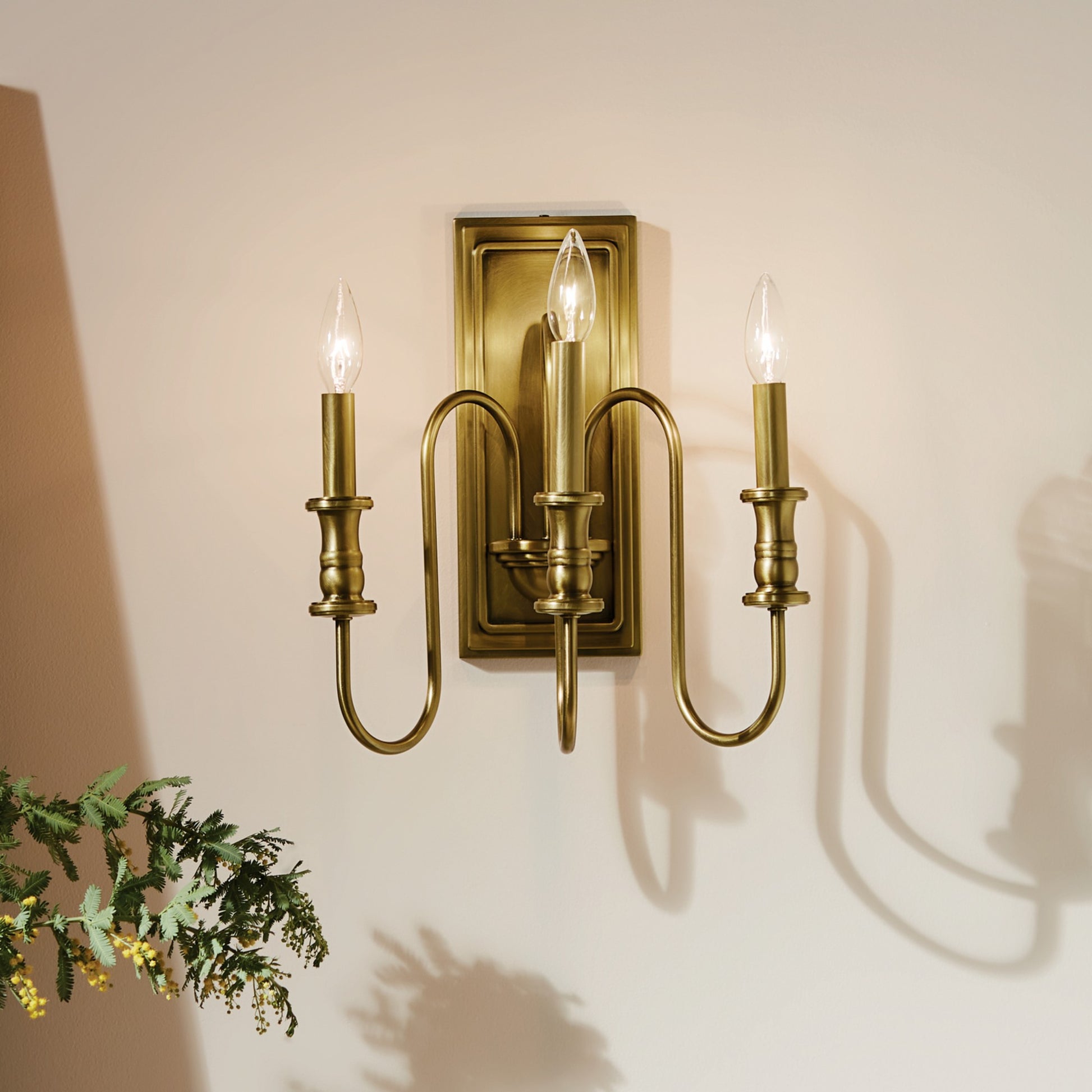Karthe 13" 3-Light Wall Sconce, Natural Brass Finish - Bees Lighting