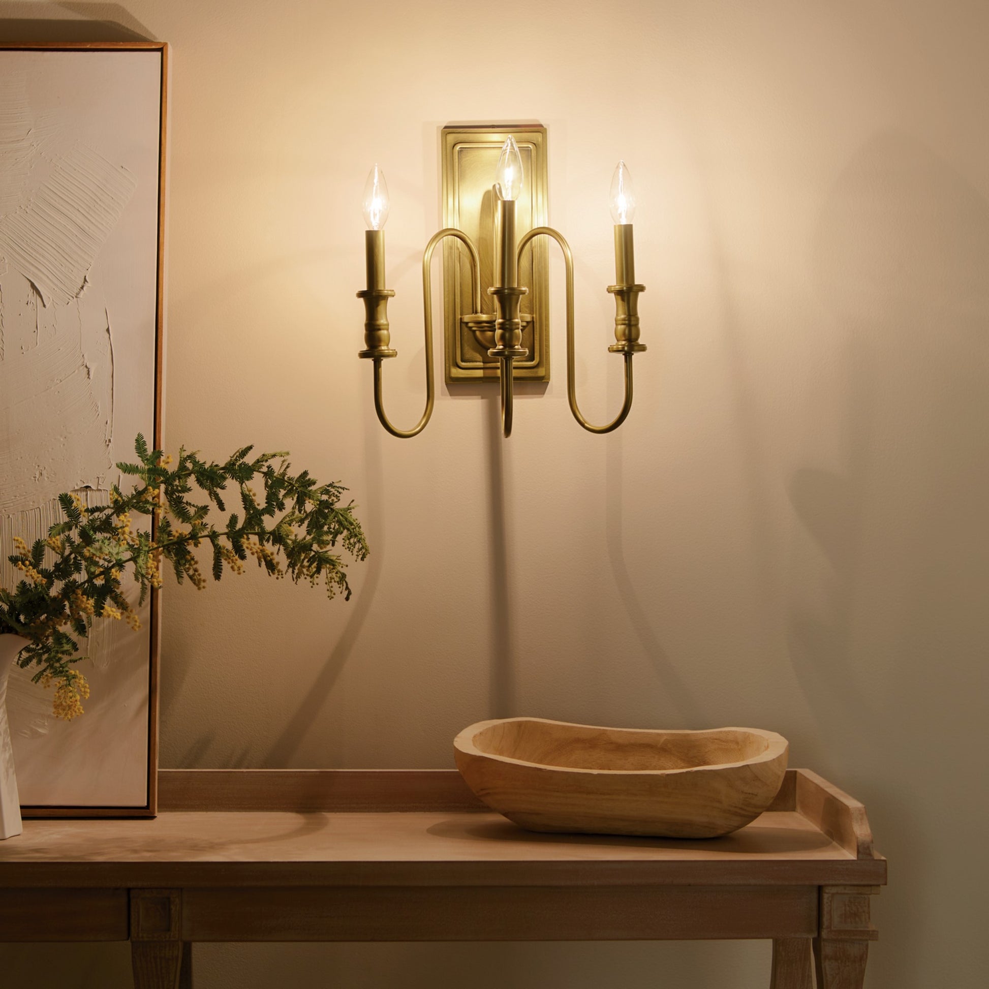 Karthe 13" 3-Light Wall Sconce, Natural Brass Finish - Bees Lighting