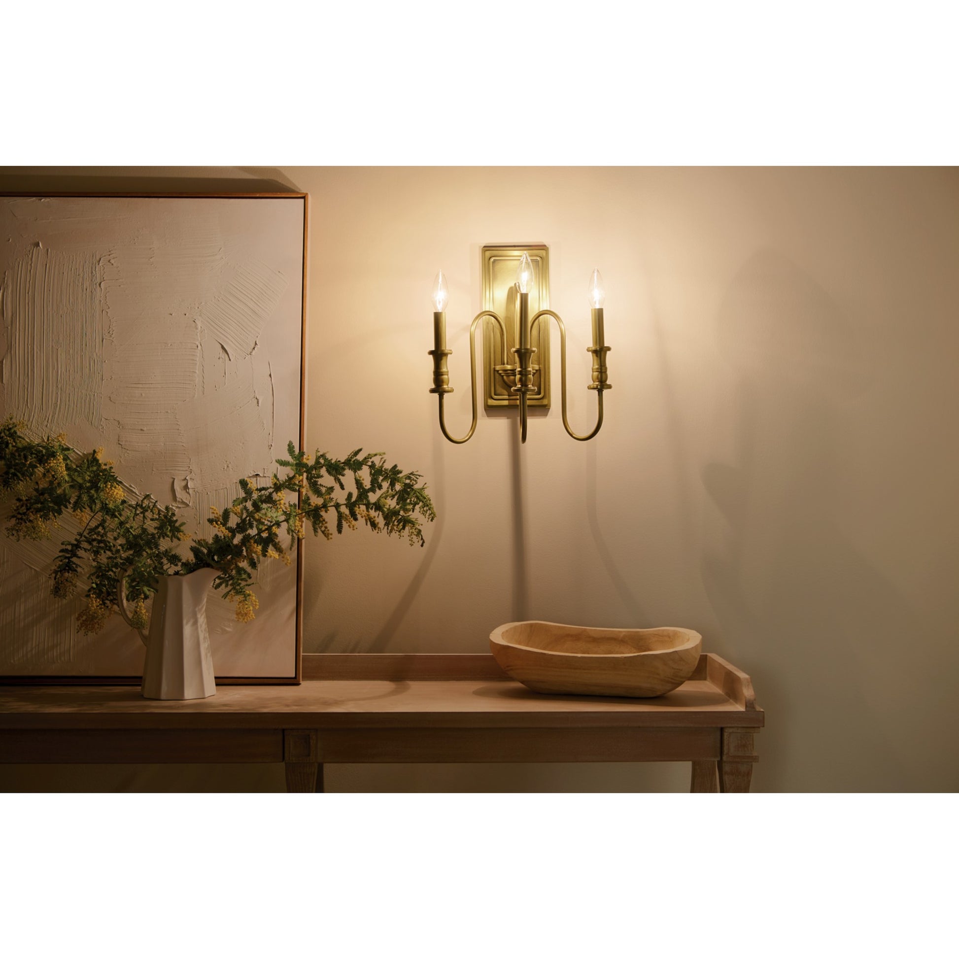 Karthe 13" 3-Light Wall Sconce, Natural Brass Finish - Bees Lighting