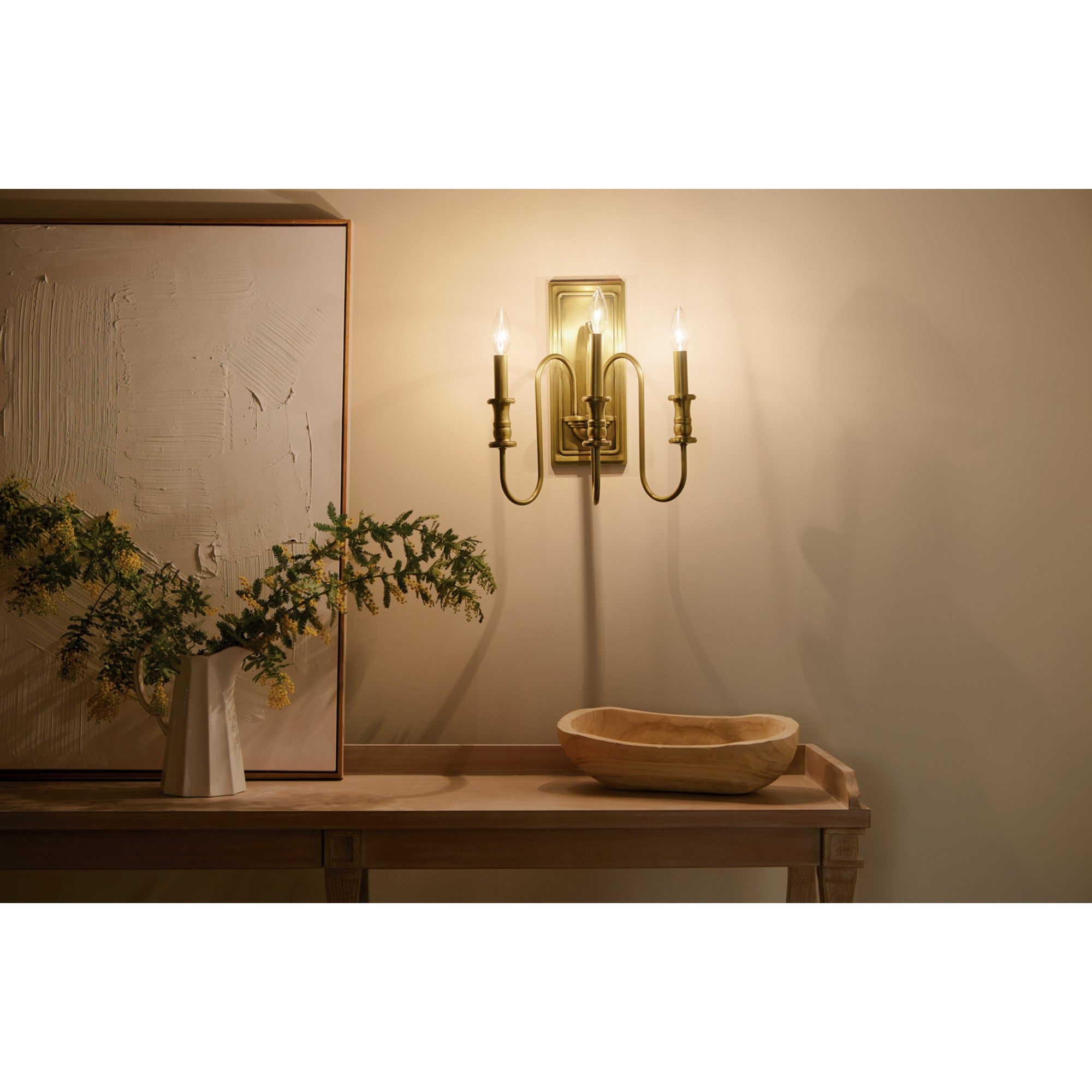 Karthe 13" 3-Light Wall Sconce, Natural Brass Finish - Bees Lighting