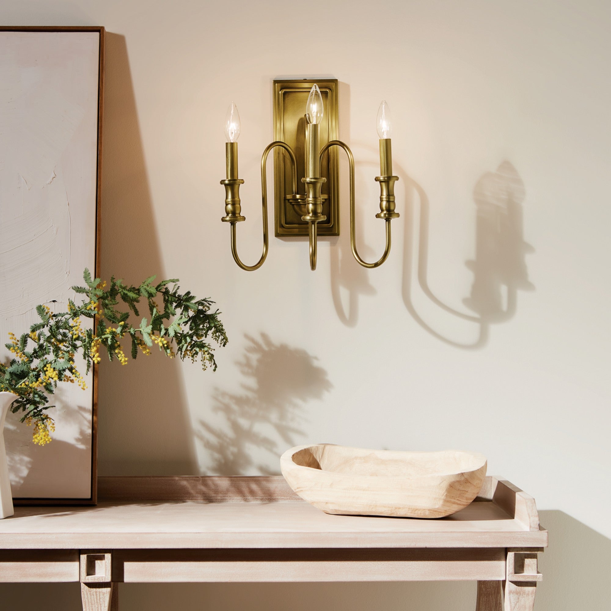 Karthe 13" 3-Light Wall Sconce, Natural Brass Finish - Bees Lighting