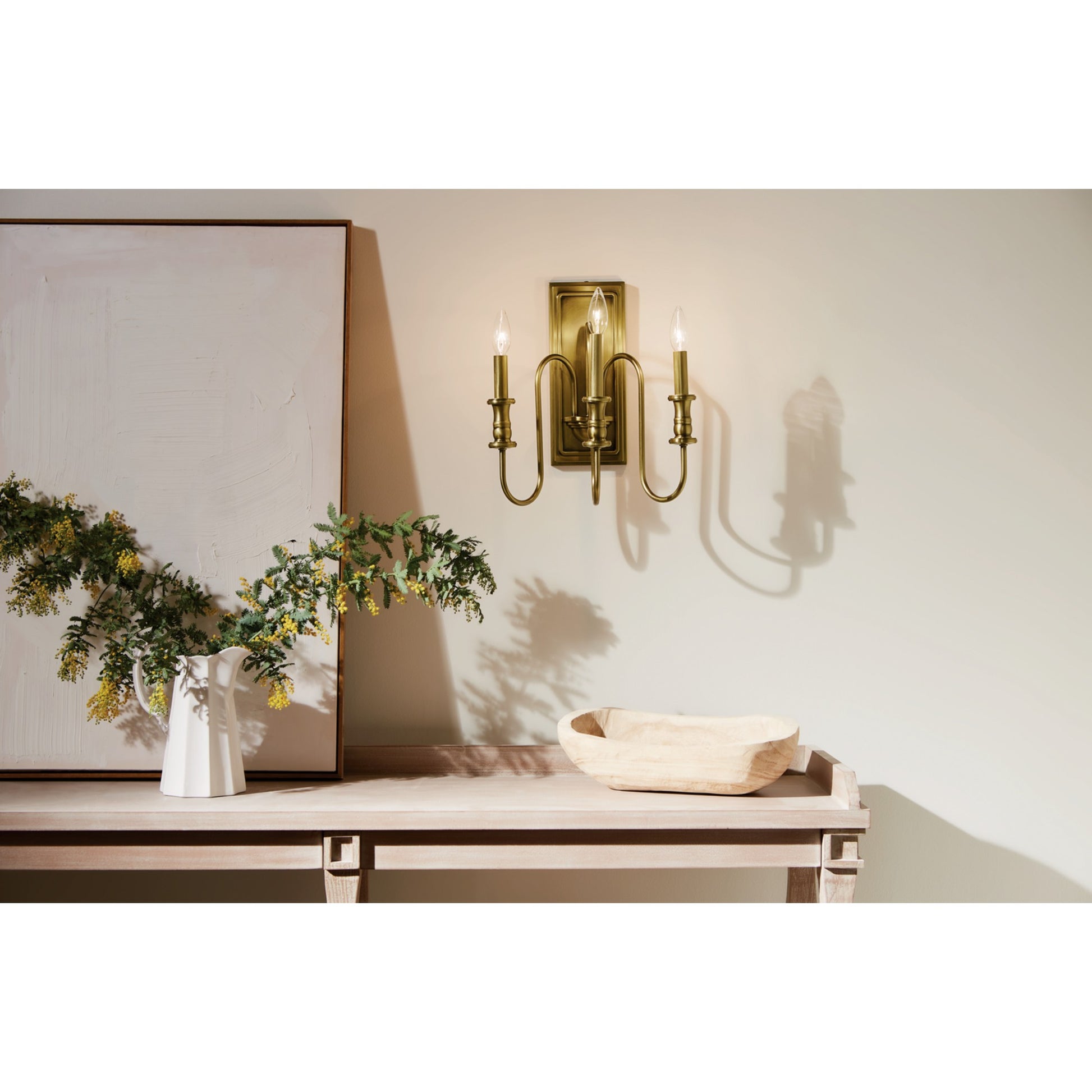 Karthe 13" 3-Light Wall Sconce, Natural Brass Finish - Bees Lighting