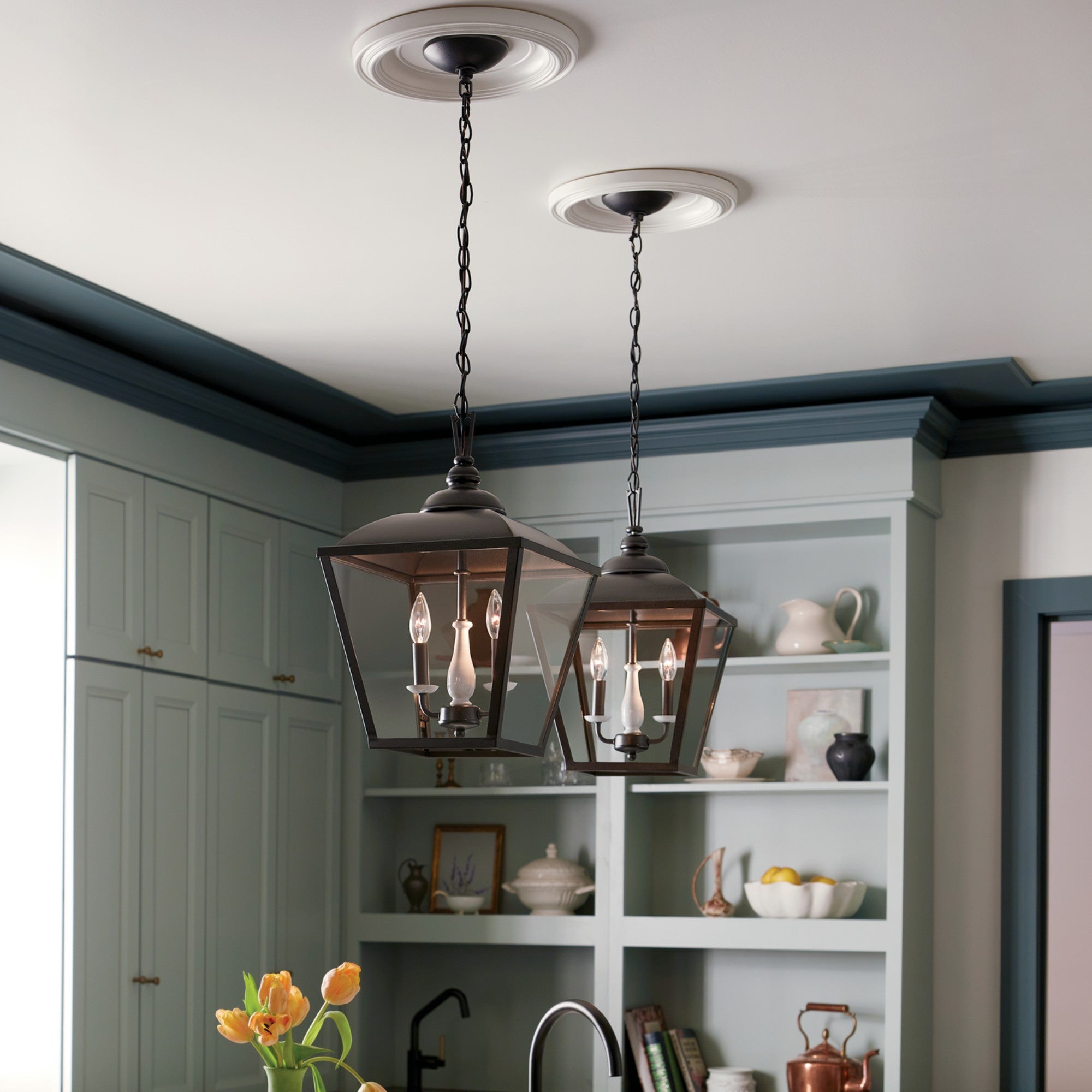 Dame 13" 2-Light Pendant, Anvil Iron Finish - Bees Lighting