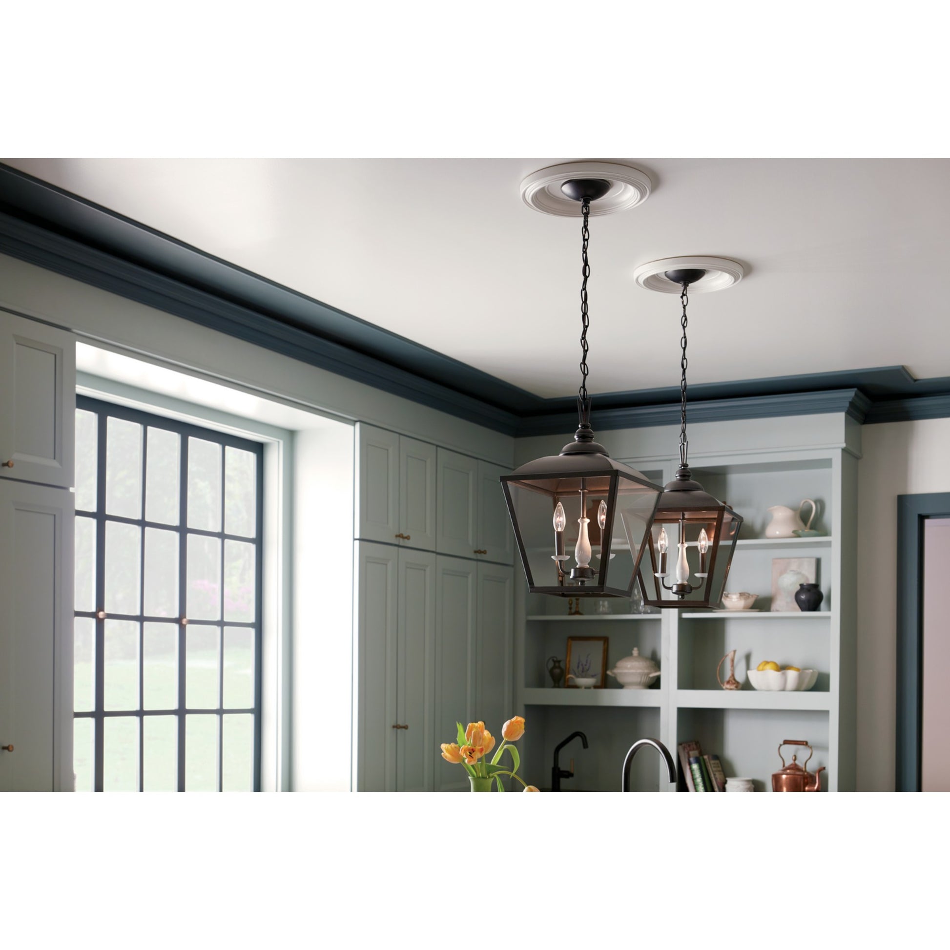 Dame 13" 2-Light Pendant, Anvil Iron Finish - Bees Lighting