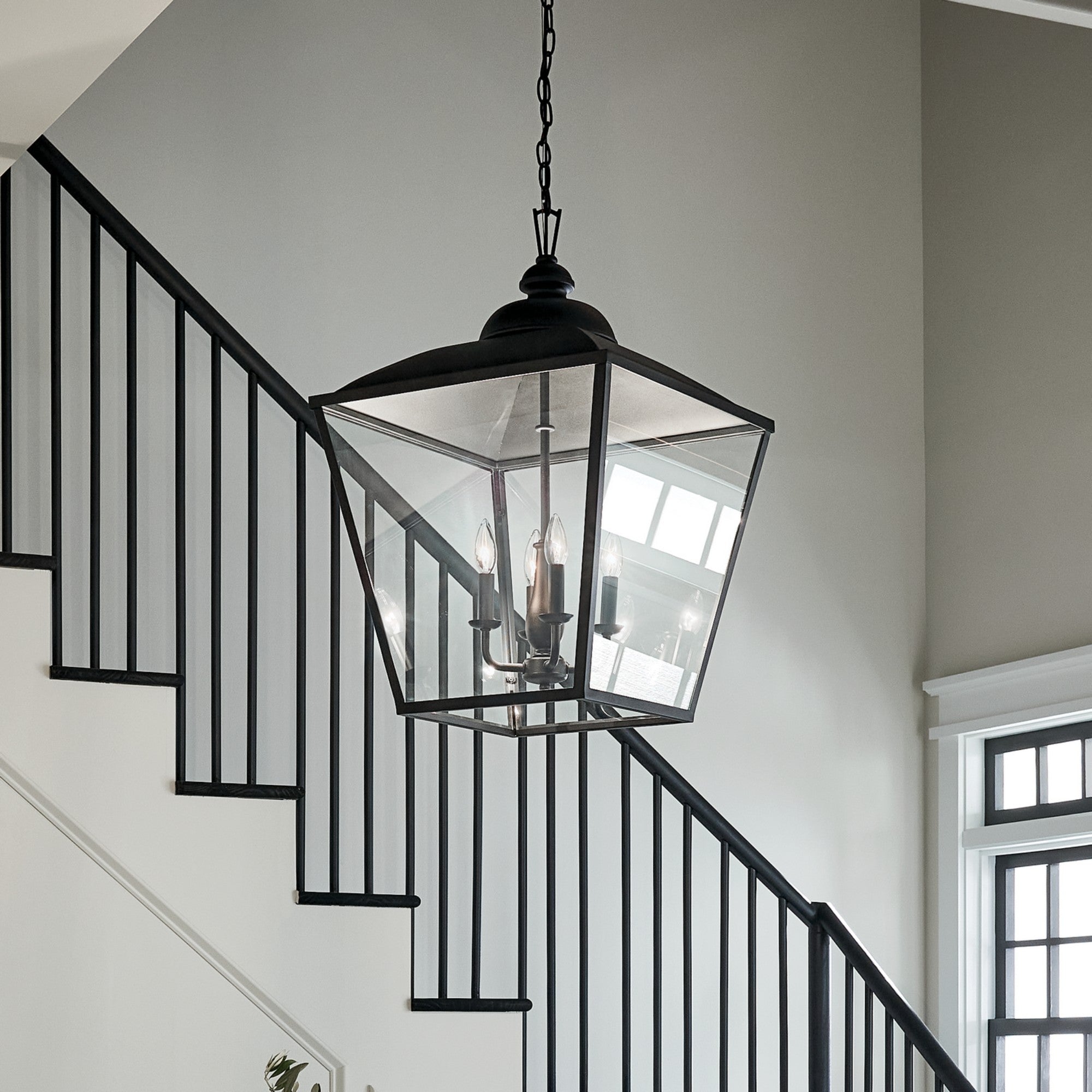 Dame 19" 4-Light Foyer Pendant, Textured Black Finish - Bees Lighting