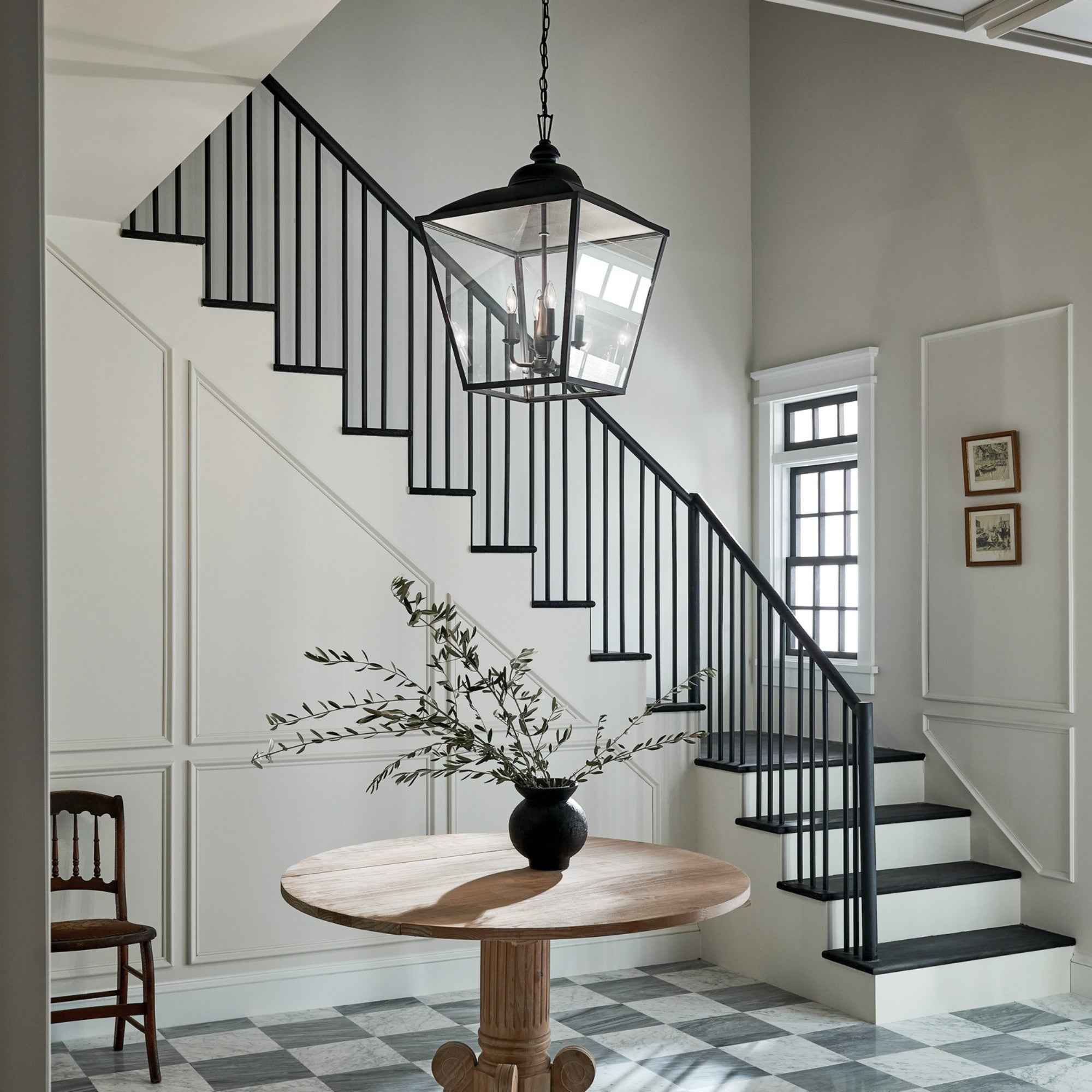 Dame 19" 4-Light Foyer Pendant, Textured Black Finish - Bees Lighting
