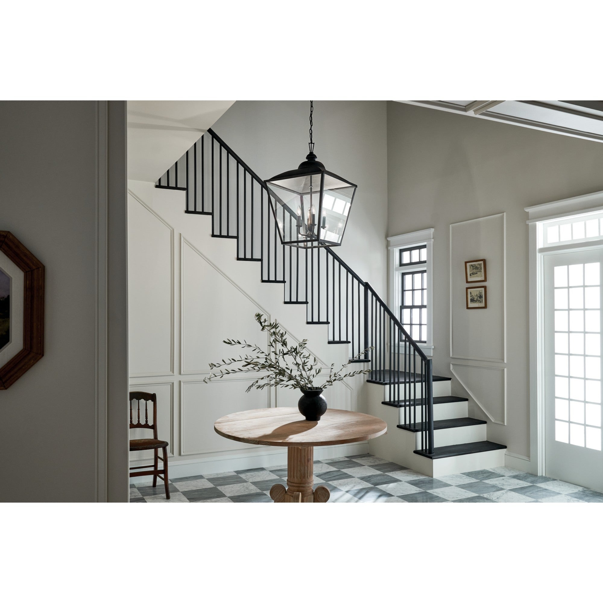 Dame 19" 4-Light Foyer Pendant, Textured Black Finish - Bees Lighting