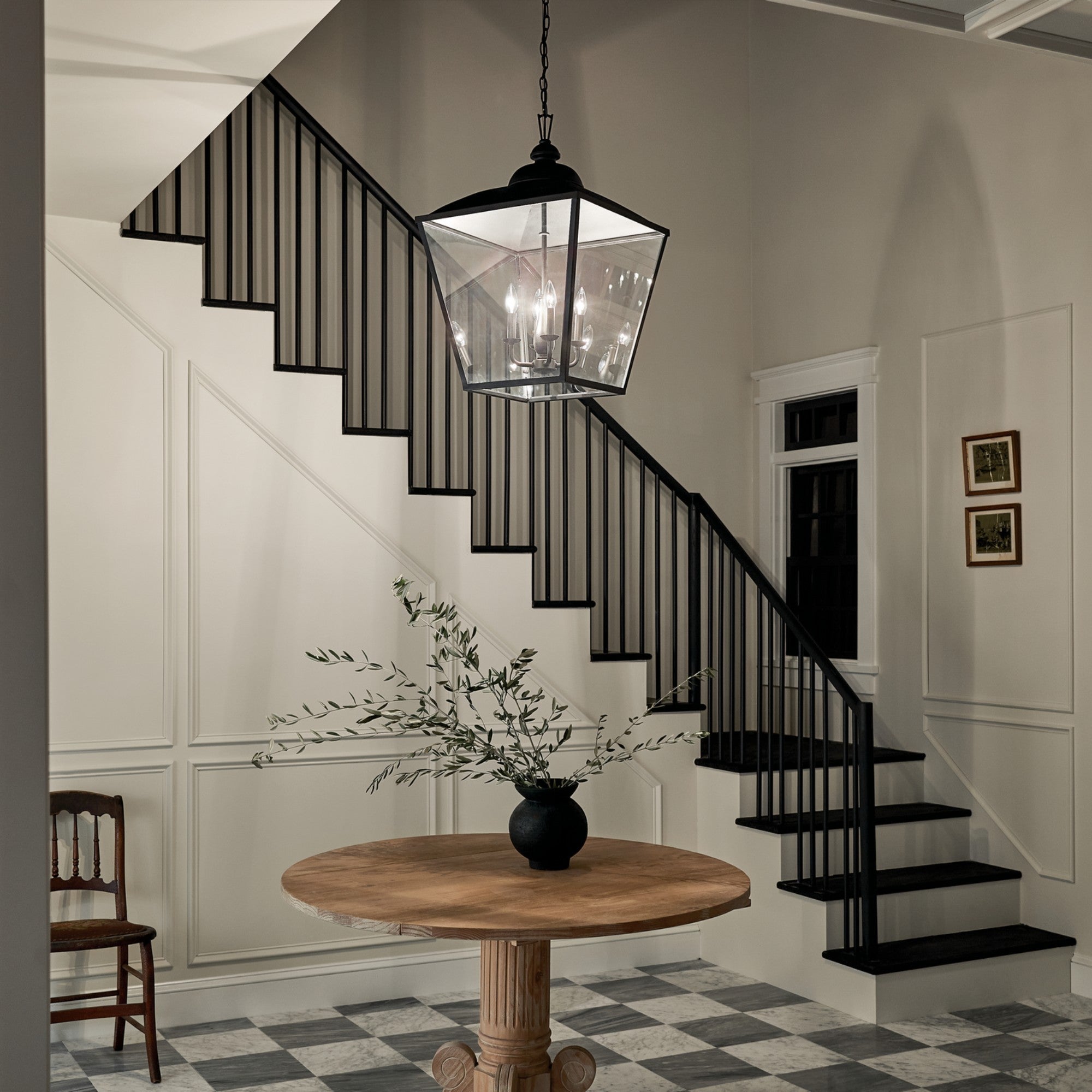 Dame 19" 4-Light Foyer Pendant, Textured Black Finish - Bees Lighting