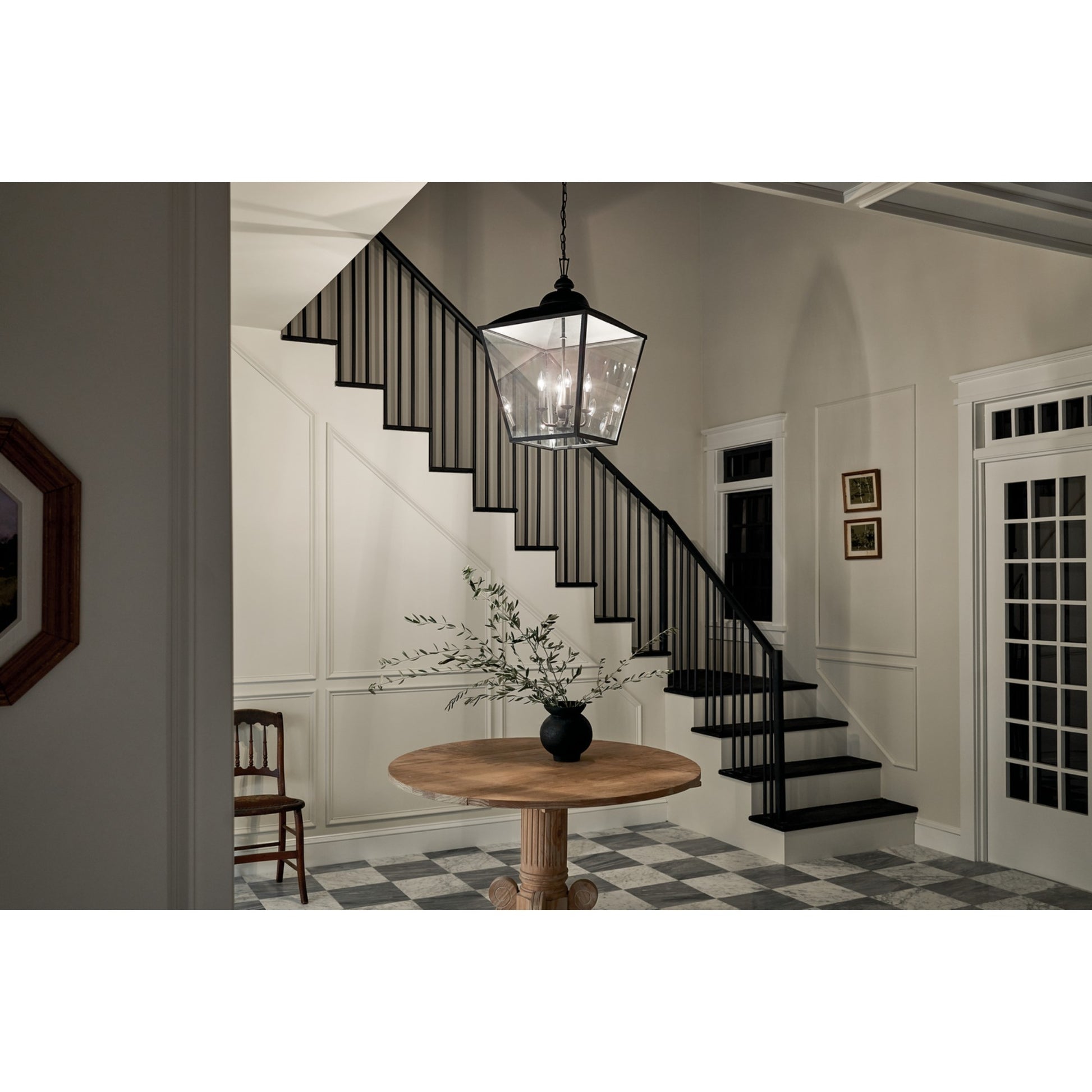 Dame 19" 4-Light Foyer Pendant, Textured Black Finish - Bees Lighting