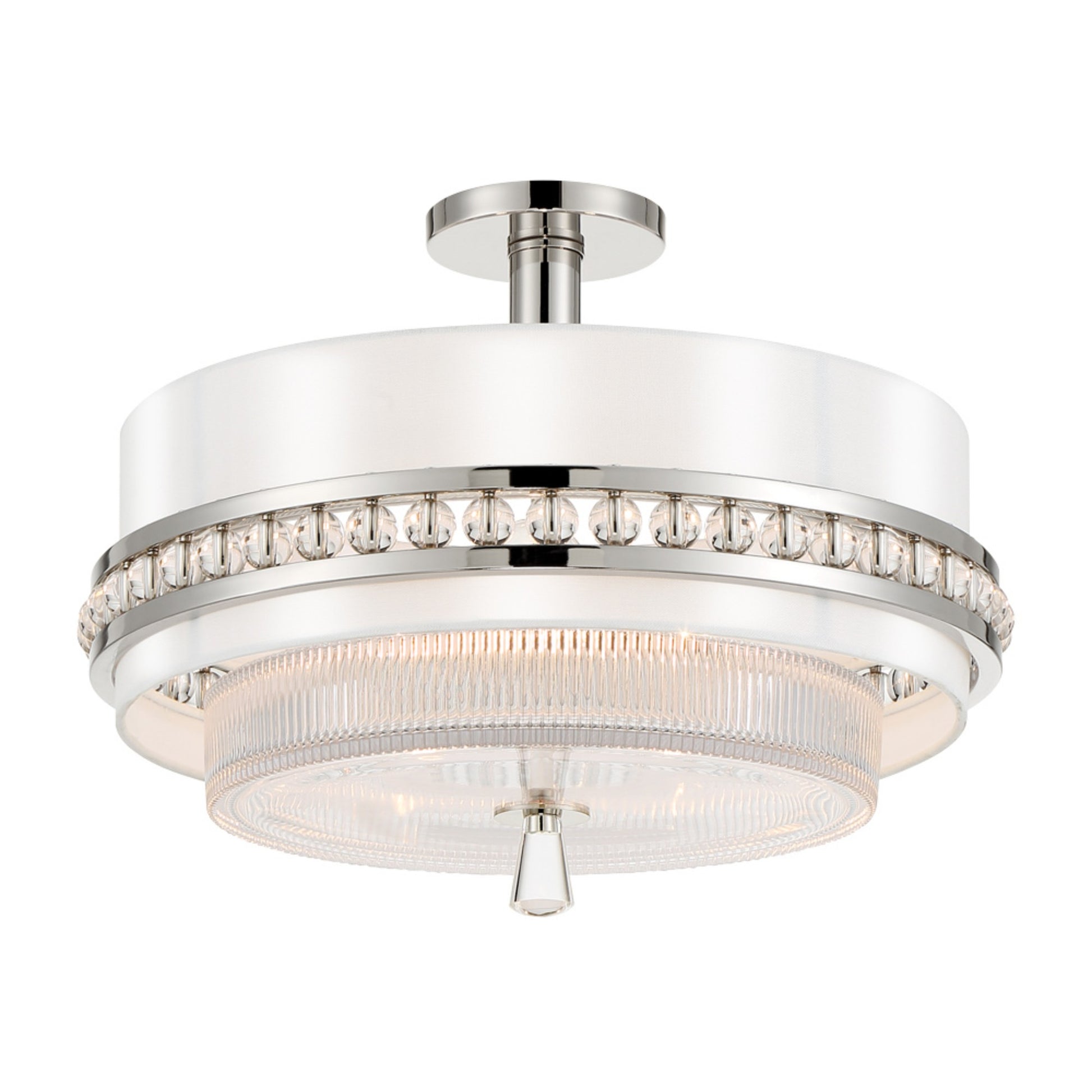 Sutton 18" 3-Light Semi Flush/Pendant, Polished Nickel Finish with White Silk Shade - Bees Lighting