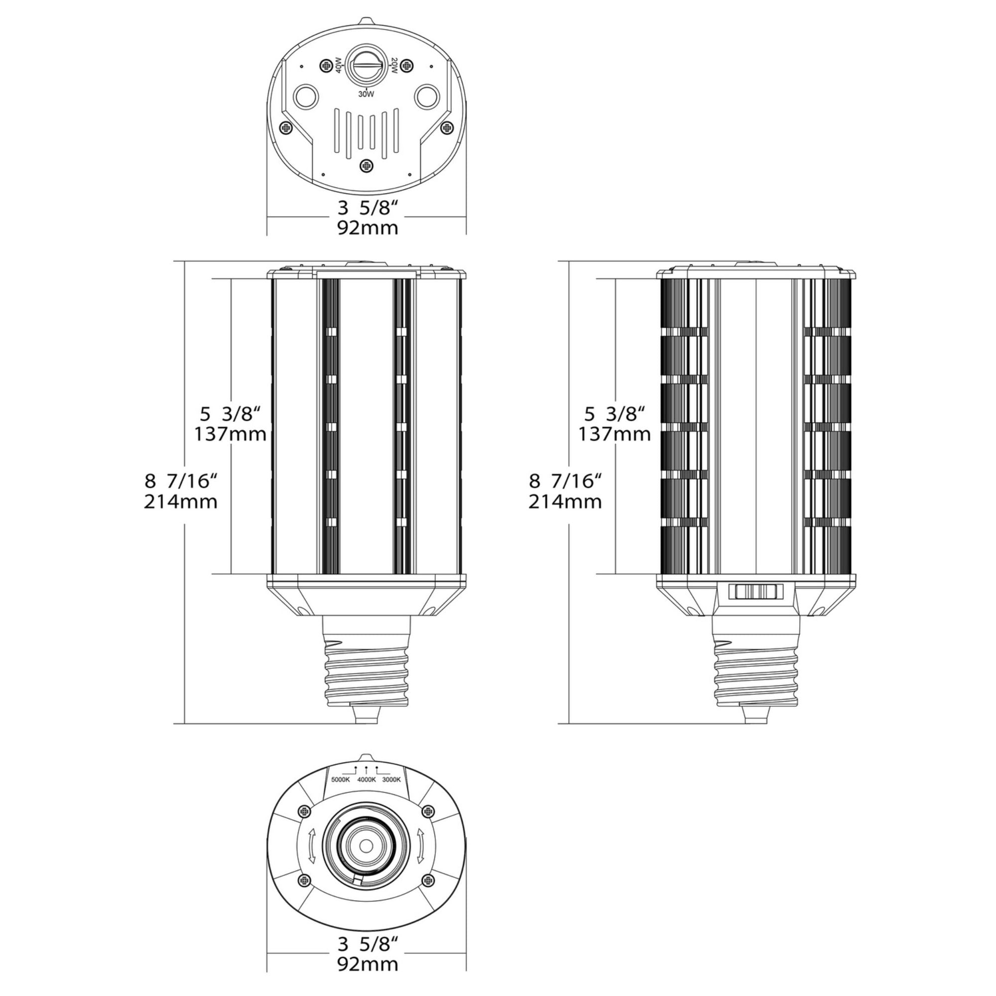 Hi-Pro LED Wall Pack Lamp, 20W|30W|40W, 6000 Lumens, Selectable CCT, EX39 Mogul, 120-277V - Bees Lighting