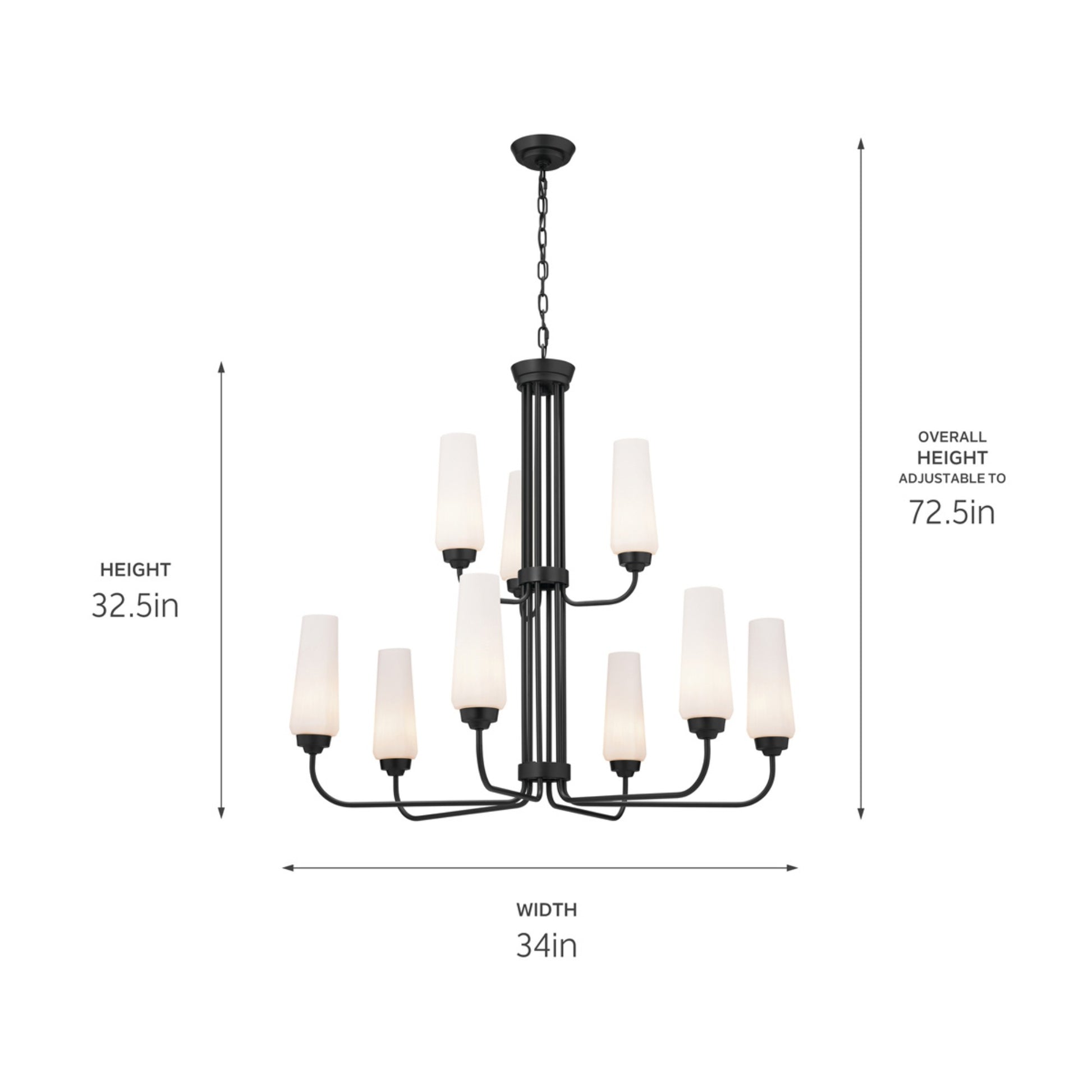 Truby 34" 9-Light Chandelier, Black Finish - Bees Lighting