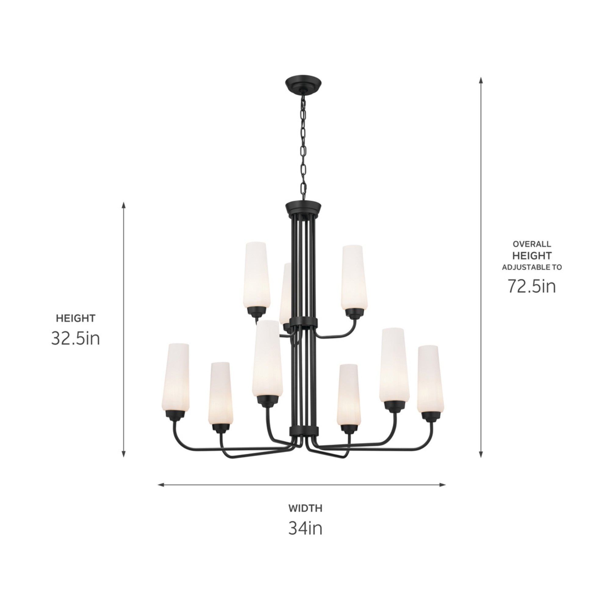 Truby 34" 9-Light Chandelier, Black Finish - Bees Lighting