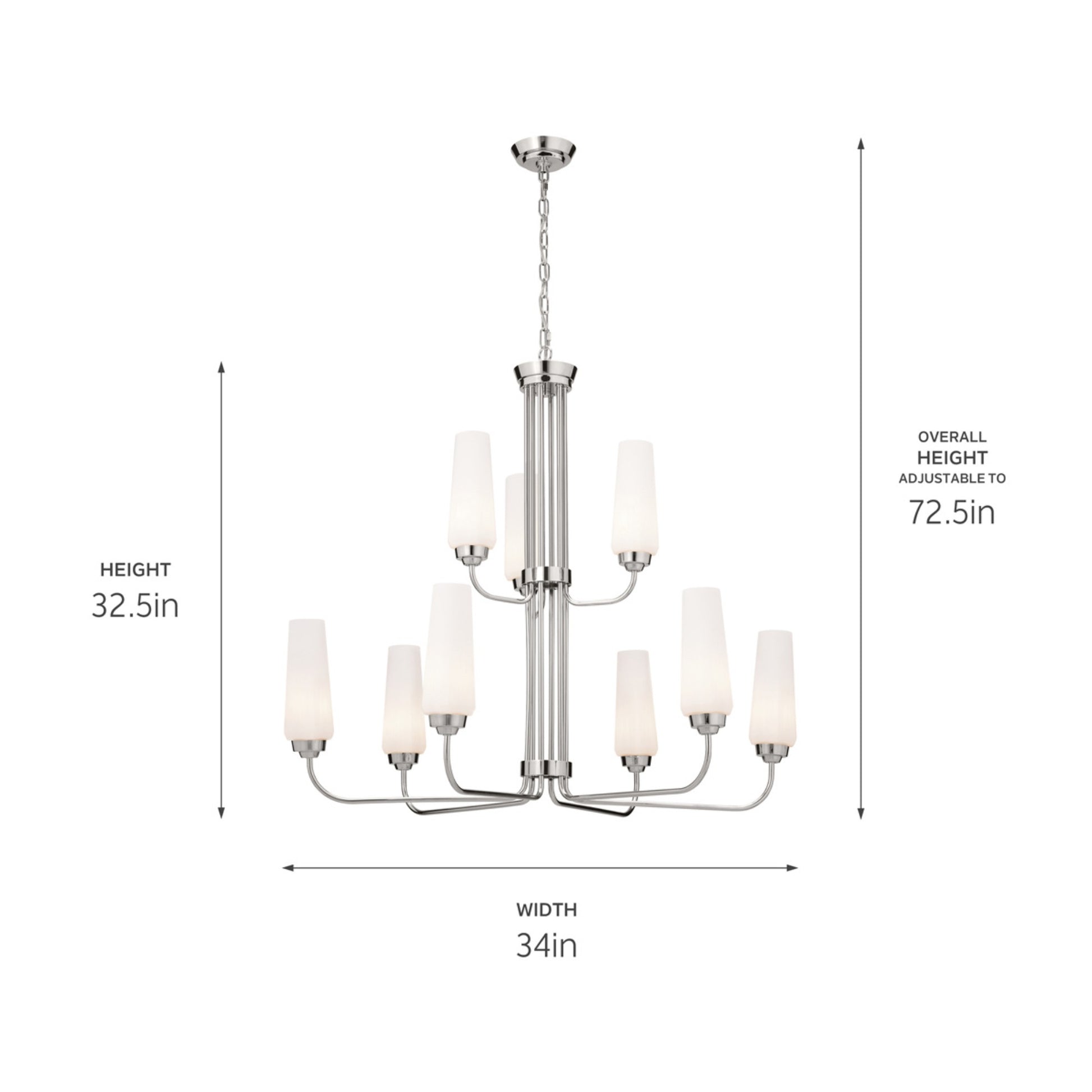 Truby 34" 9-Light Chandelier, Polished Nickel Finish - Bees Lighting