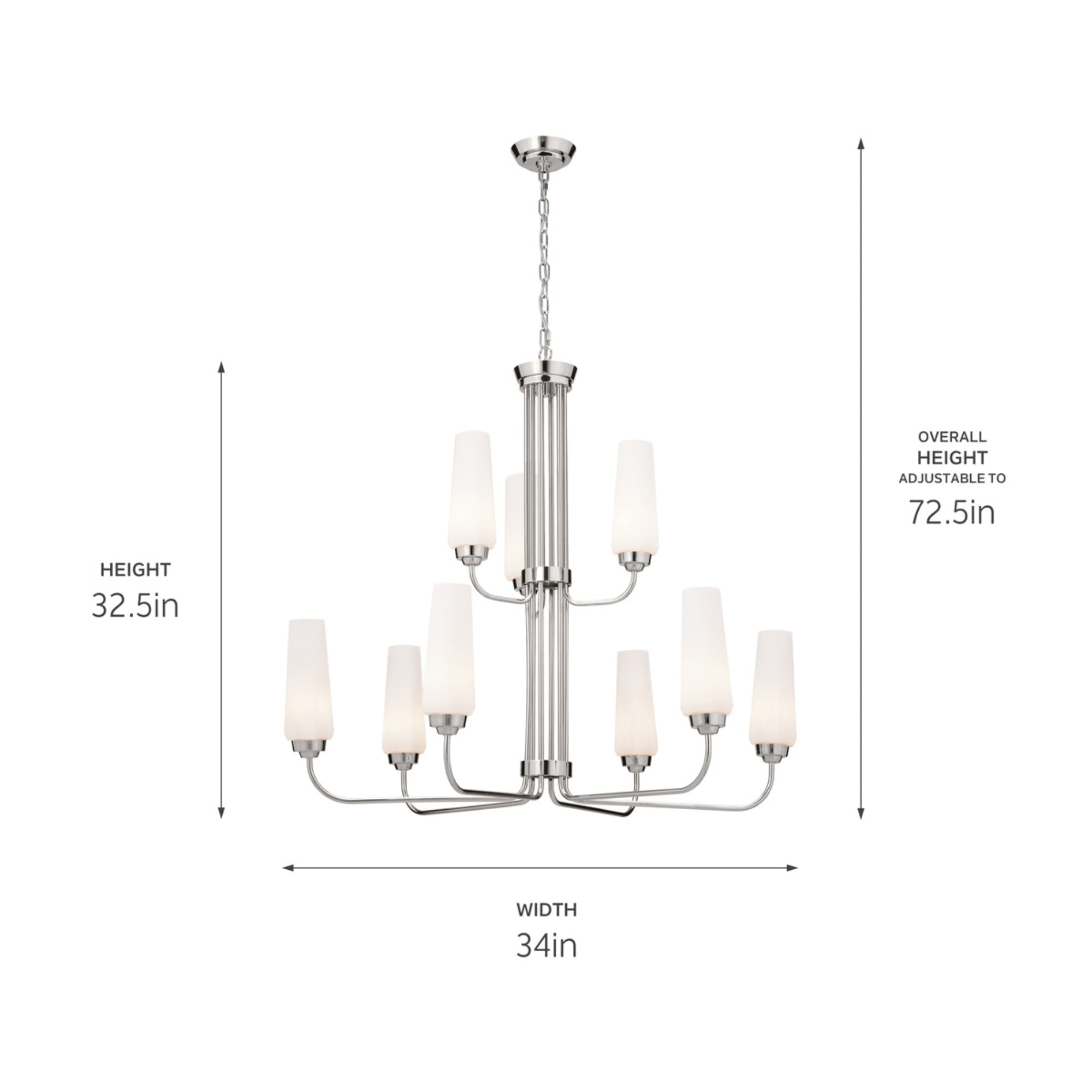 Truby 34" 9-Light Chandelier, Polished Nickel Finish - Bees Lighting