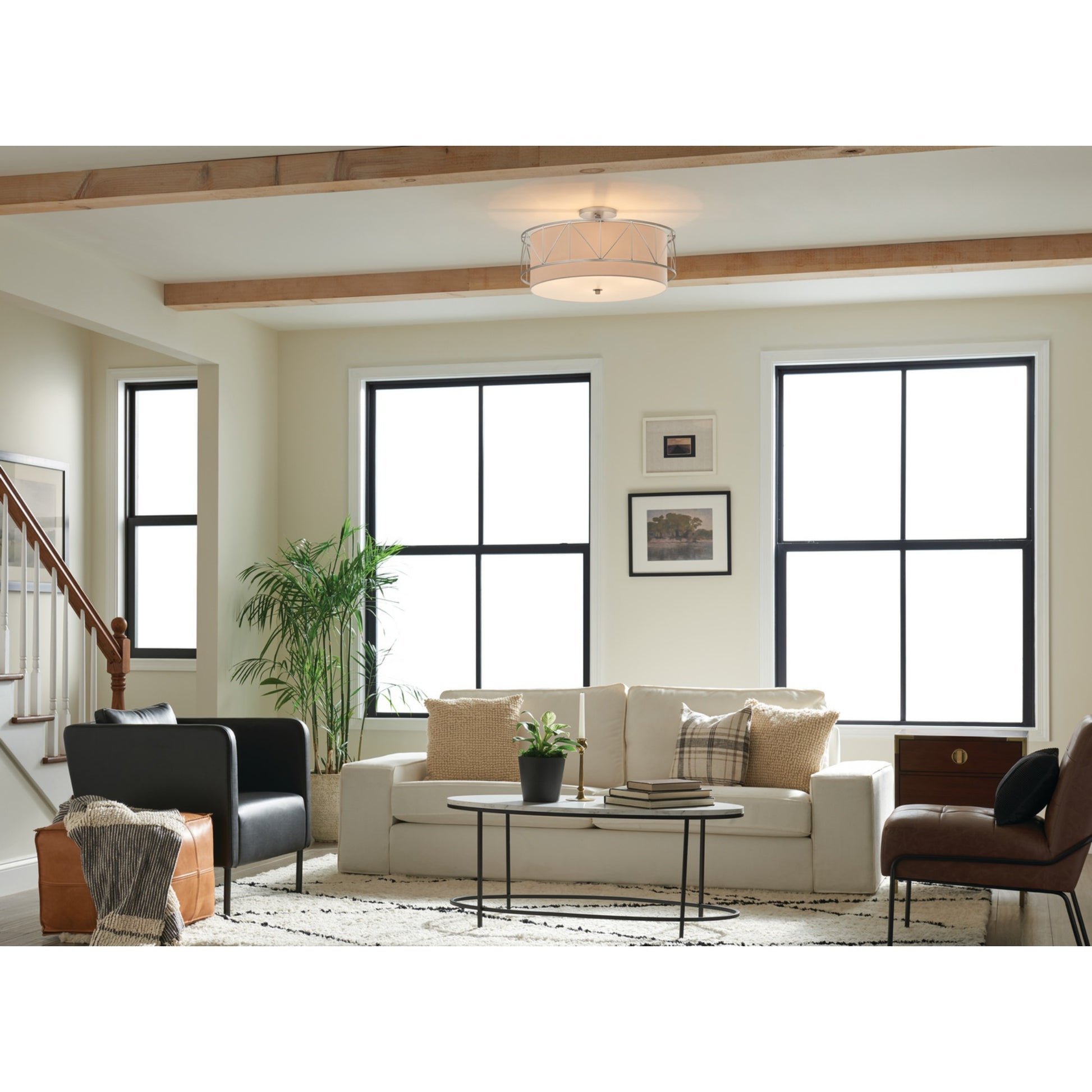 Birkleigh 24" 4-Light Semi-Flush Mount, Satin Nickel Finish - Bees Lighting