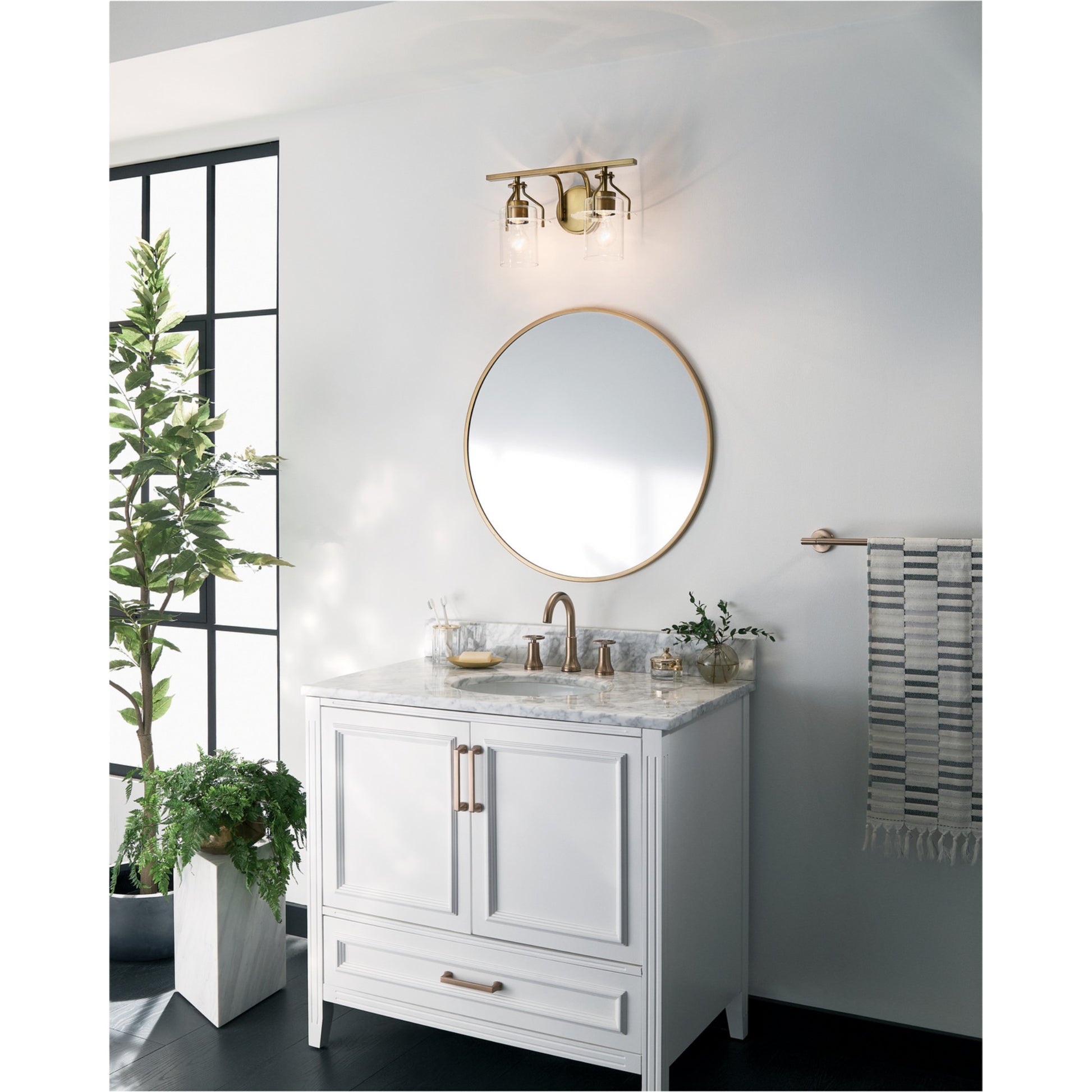 Everett 16" 2-Light Bath Vanity Light, Brushed Brass Finish - Bees Lighting