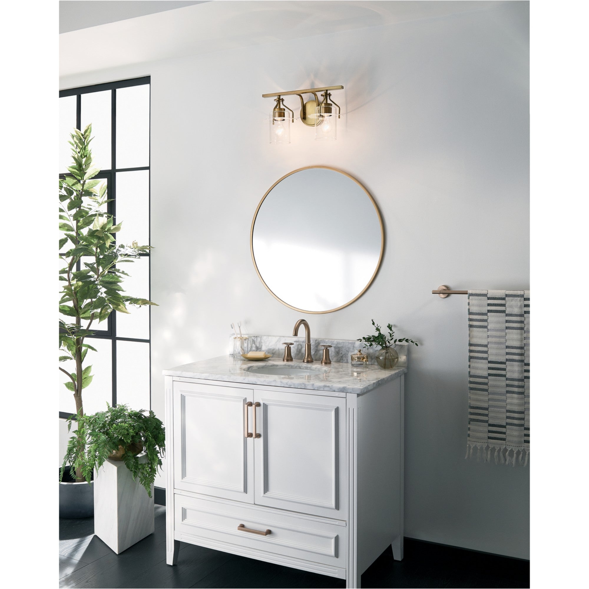 Everett 16" 2-Light Bath Vanity Light, Brushed Brass Finish - Bees Lighting