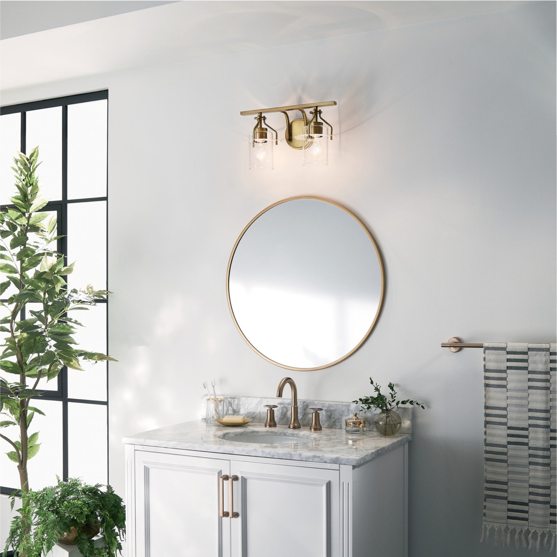 Everett 16" 2-Light Bath Vanity Light, Brushed Brass Finish - Bees Lighting