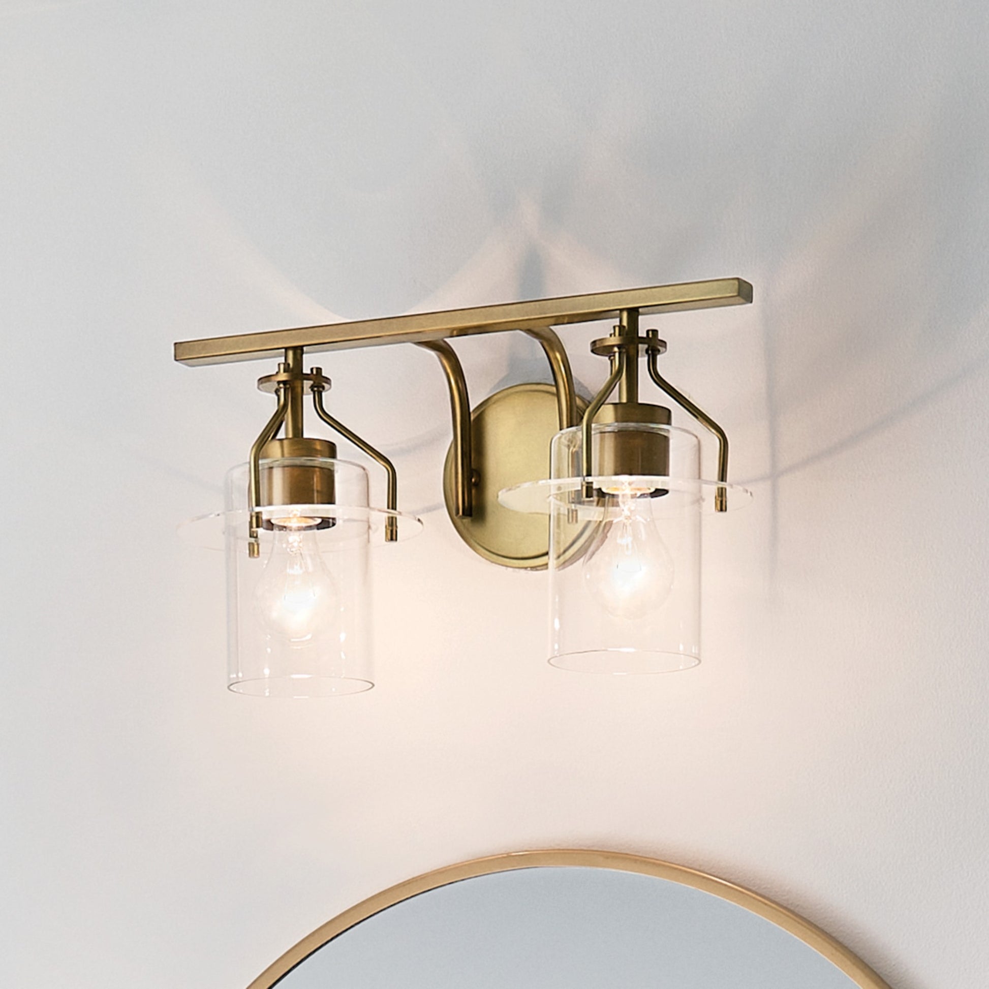 Everett 16" 2-Light Bath Vanity Light, Brushed Brass Finish - Bees Lighting