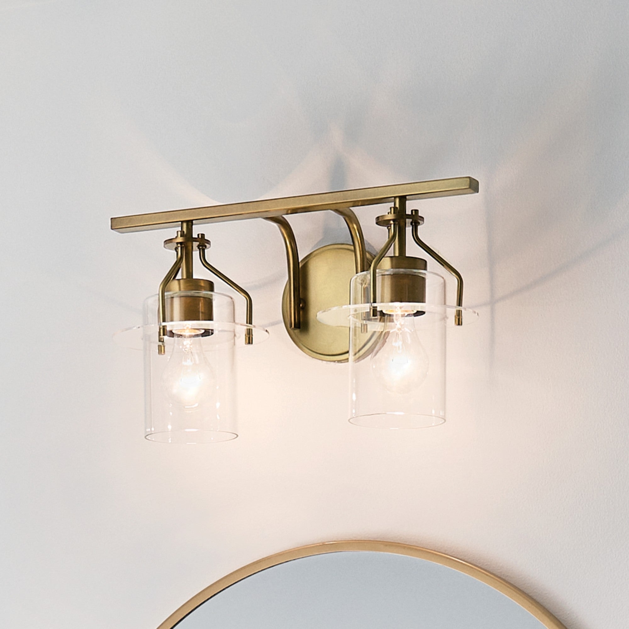 Everett 16" 2-Light Bath Vanity Light, Brushed Brass Finish - Bees Lighting