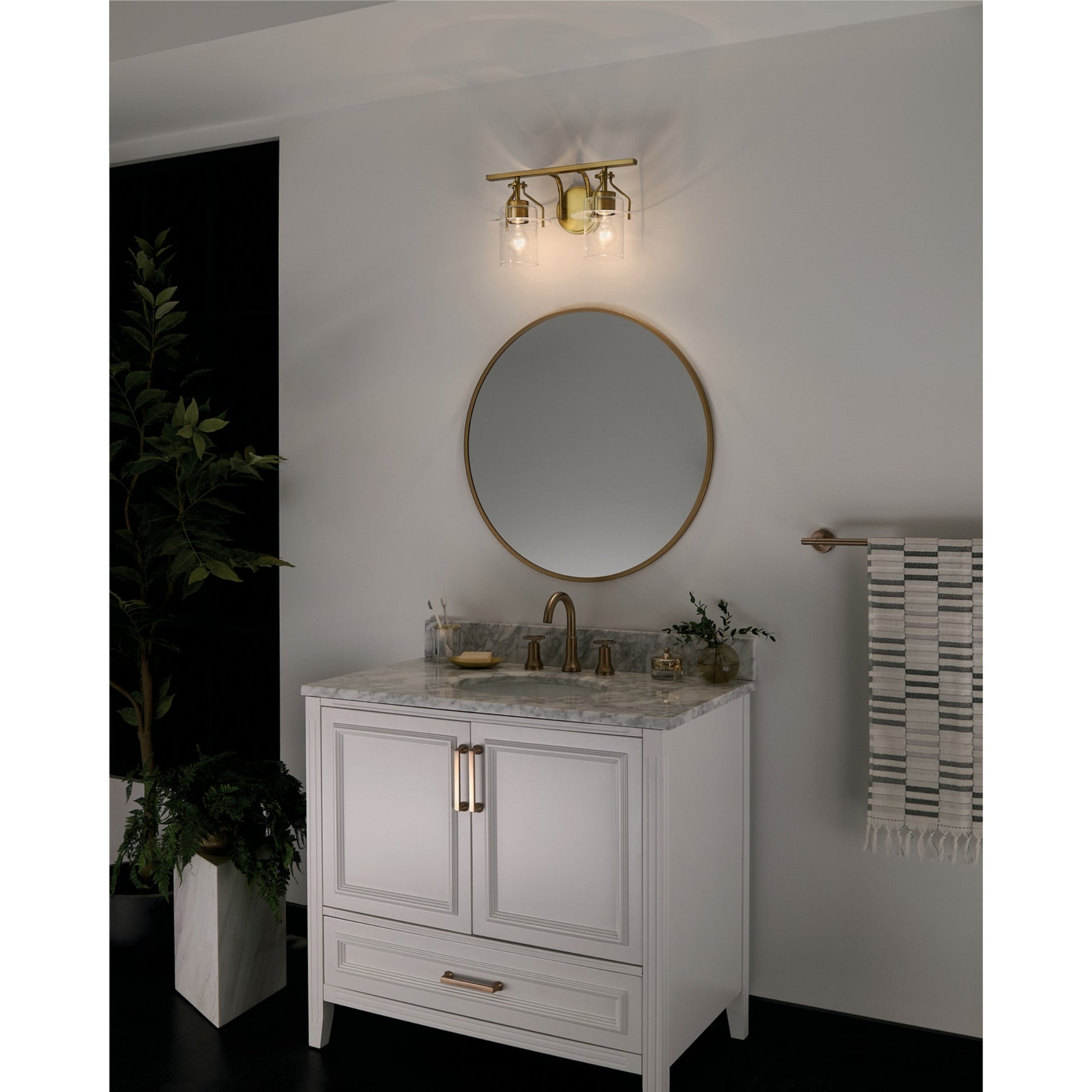 Everett 16" 2-Light Bath Vanity Light, Brushed Brass Finish - Bees Lighting