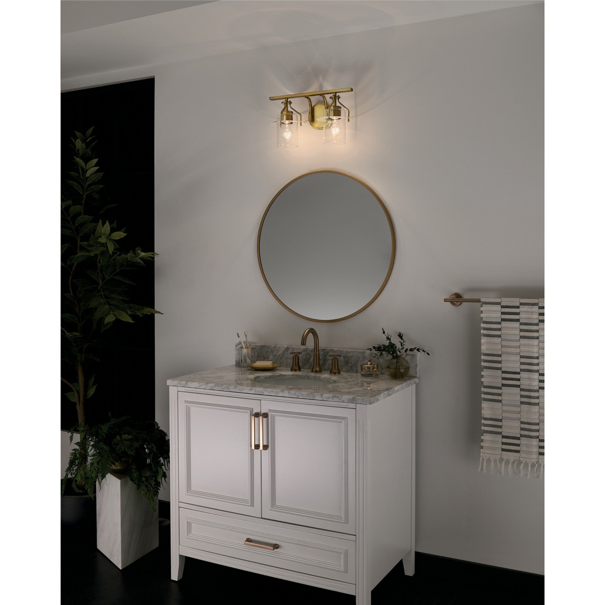 Everett 16" 2-Light Bath Vanity Light, Brushed Brass Finish - Bees Lighting