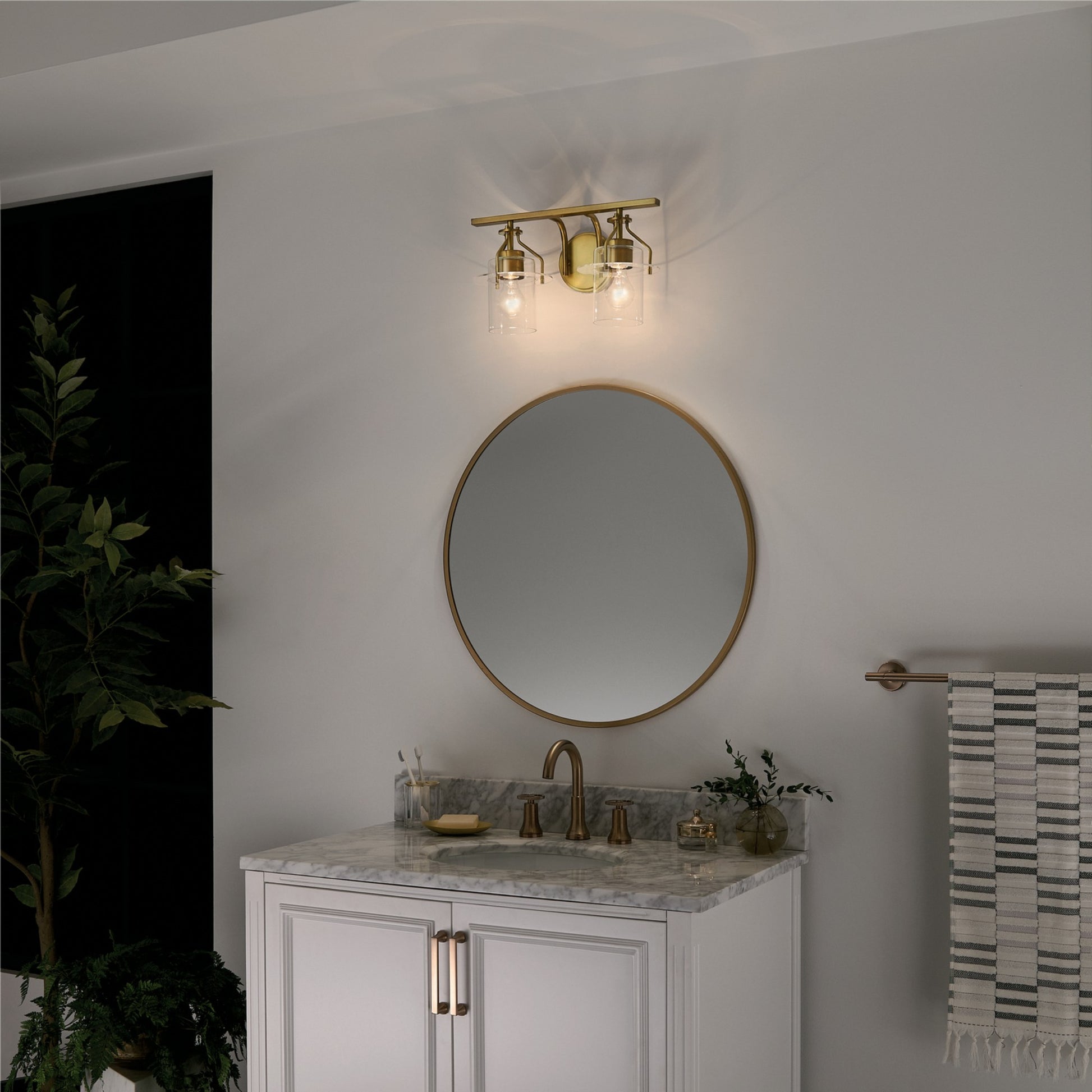 Everett 16" 2-Light Bath Vanity Light, Brushed Brass Finish - Bees Lighting